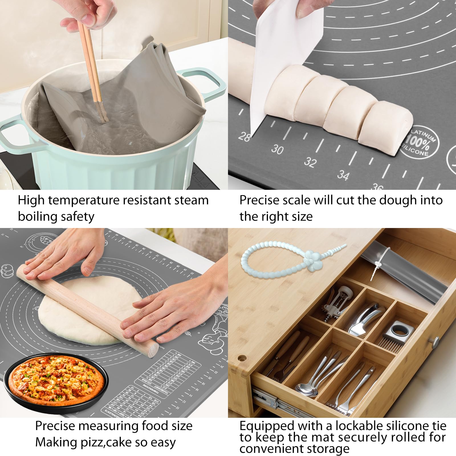 Silicone Pastry Mat Extra Thick Non-Stick Baking Mat, 28'' X 20'' Rolling Dough With Measurements Non-Slip Silicone Mat, Kneadin