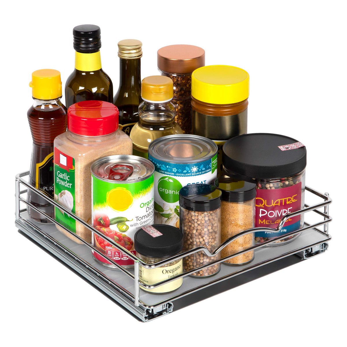 Pull Out Spice Rack Organizer For Cabinet, Heavy Duty- Lifetime Limited Warranty - Chrome Slide Out Spice Rack 10-3/8''Wx 10-3/8
