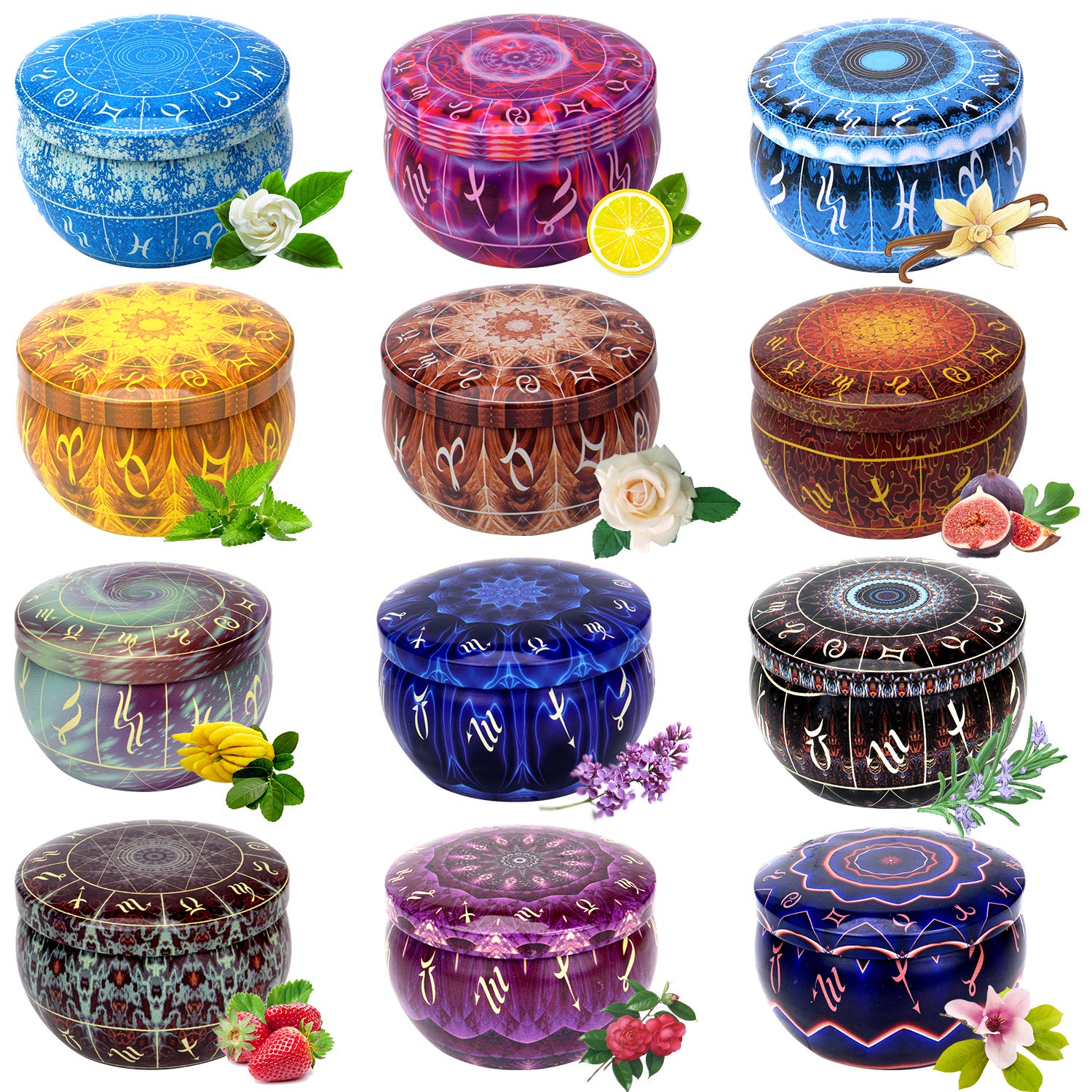 12 Constellations Scented Candles Gift Set 2.5oz Aromatherapy Candles Strong Fragrance Portable Travel Tin Jar Candles Gifts for