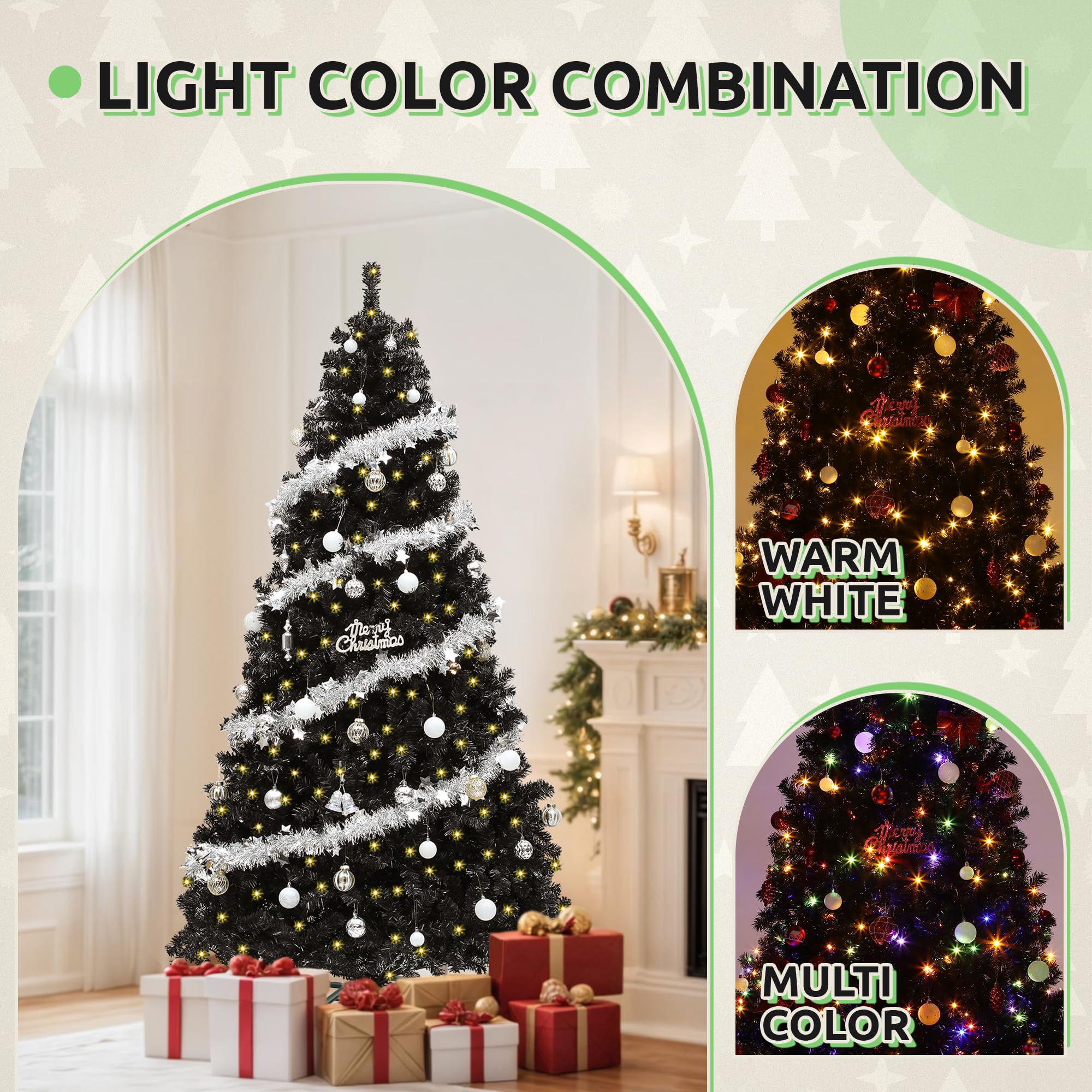 GOOBED Prelit Flocked Christmas Tree 6FT w/Remote, Prelit Snow Flocked Artificial Xmas Tree w/ 1000 Branch Tips & 250 Lights, Fo