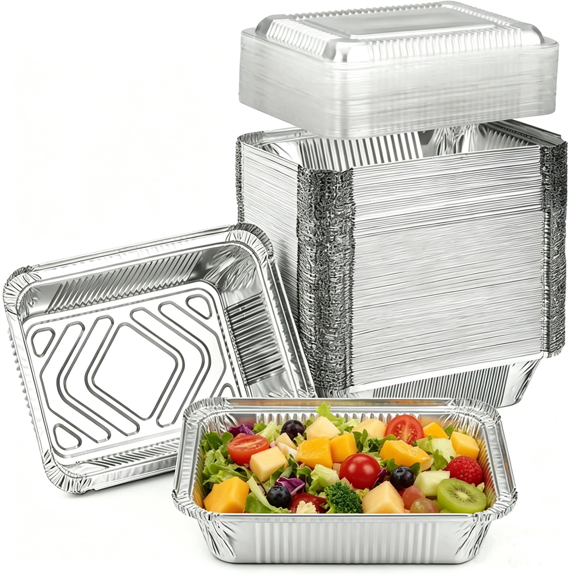 Aluminum Pans with Lids (8.56) 2.25 LB Capacity Foil Pans with Lids  60 Pans and 60 Clear Dome Lids  Disposable Food Con