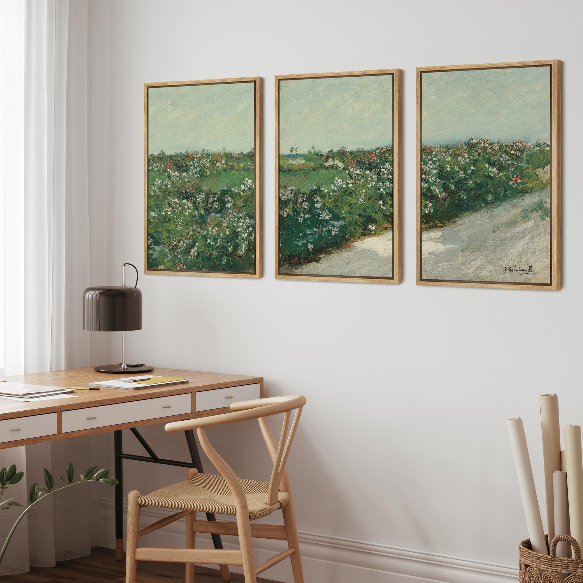 Wall26 Framed Canvas Print Wall Art Set Rustic Flower Field Country French Landscape Nature Wilderness Illustrations Modern Art
