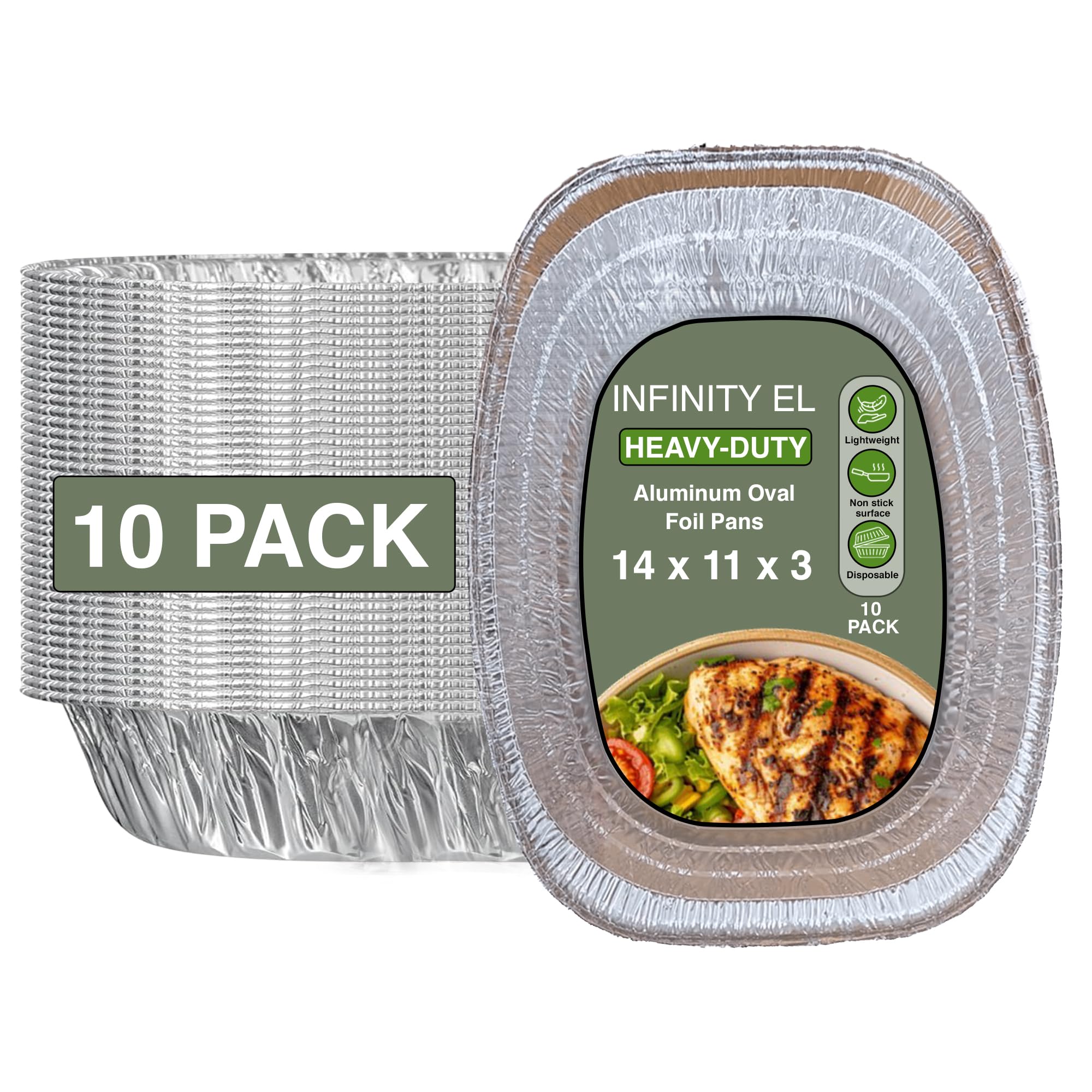 INFINITY EL 10Pack Aluminum Pans, Disposable Foil Pans, Large Oval Pans