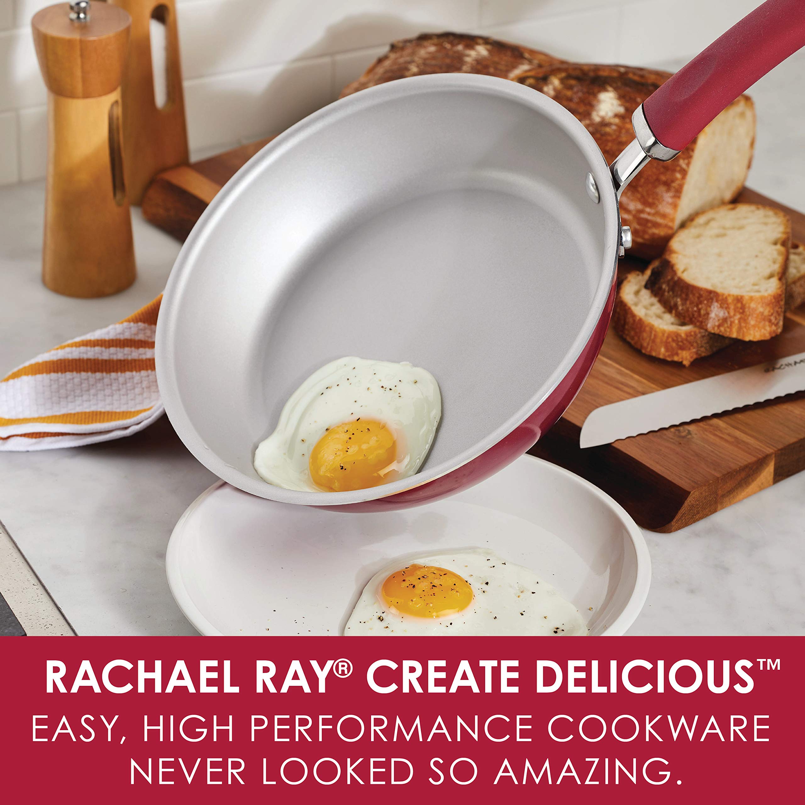 Rachael Ray Create Delicious Deep Nonstick Frying Pan / Fry Pan / Skillet - 9.5 Inch  Red