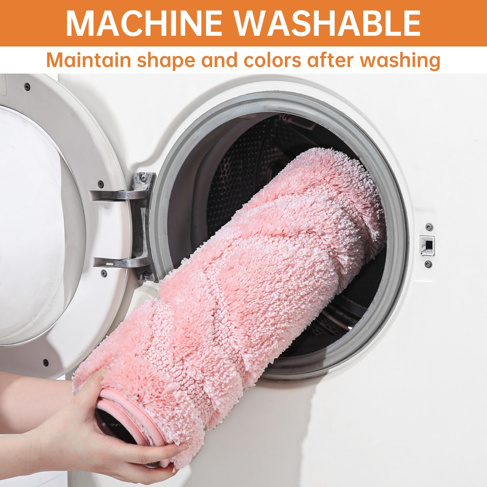 Beqhause Bathroom-Rugs-Non-Slip-Bath-Mats For Bathroom Soft And Absorbent Polyester Microfiber Pink Bath Mat Machine Washable Sh