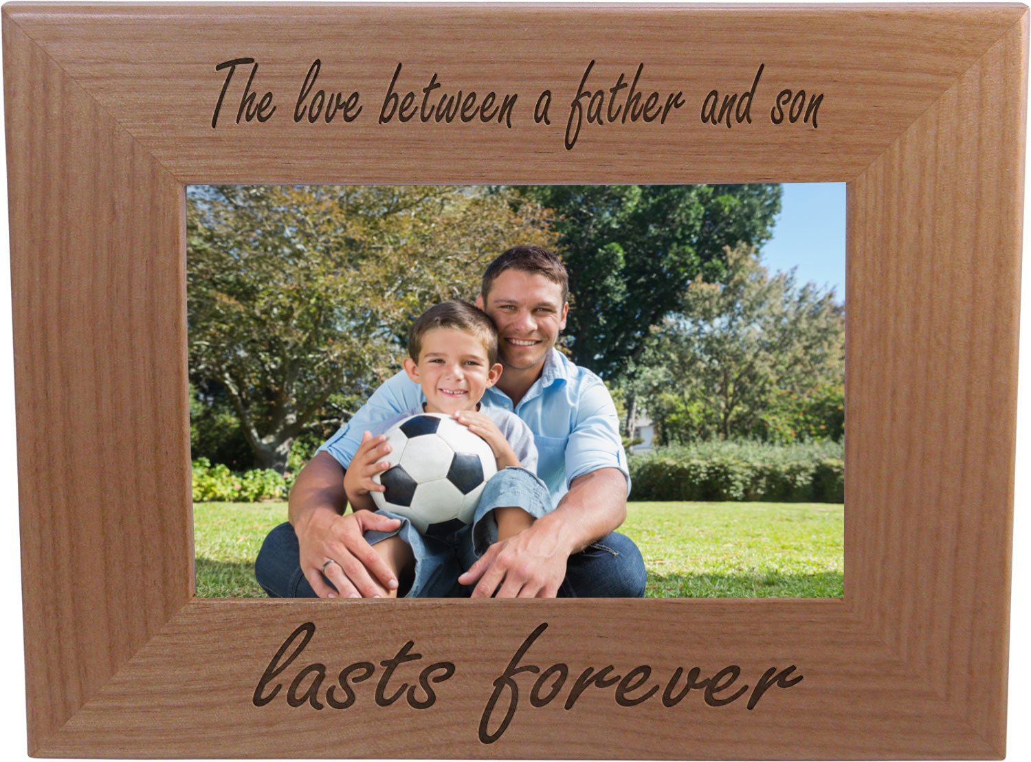 CustomGiftsNow The Love Between A Father and Son Lasts Forever Natural Alder Wood Engraved Tabletop/Hanging Photo Picture Frame 