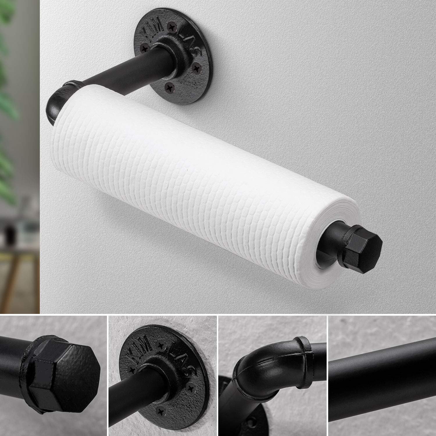 Industrial Pipe Kitchen Paper Towel Holder Elibbren Heavy Duty DIY Industrial Rustic Wall Mount Paper Towel Ract for Kitchen Bathroom  1 Pack