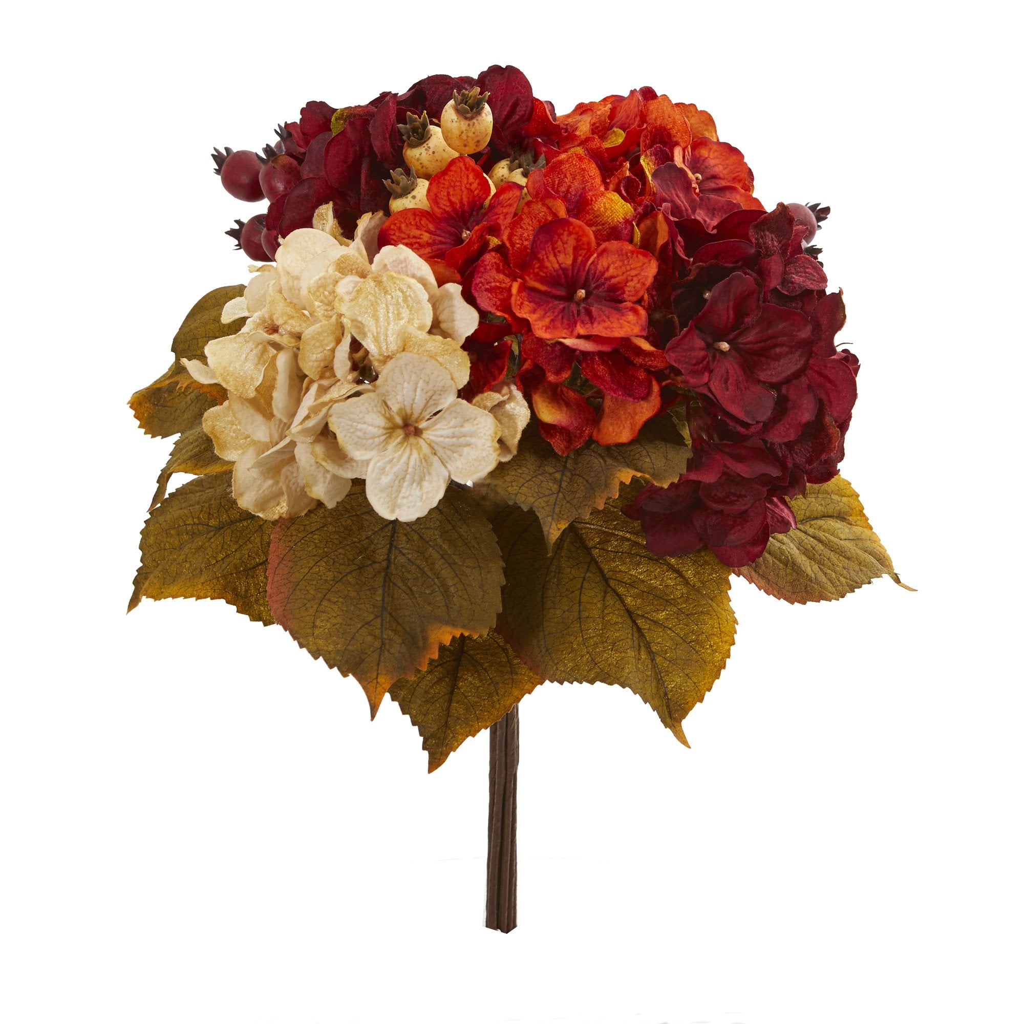 Nearly Natural Autumn Hydrangea Berry Bouquet Artificial (Set of 2) Silk Flowers, 10 In. W x 10 In. D x 16 In. H, Assorted