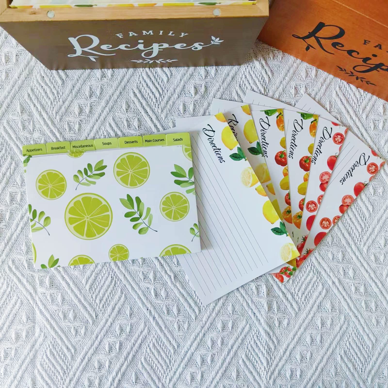 Lumicook Recipe Box With Cards And Dividers | Recipe Card Box Faux Leather Handle | 120 Recipe Cards And Box Set | Wooden Recipe