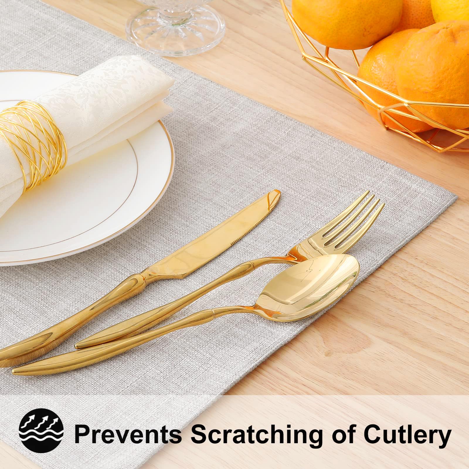 Homing Neutral Beige Cloth Placemats Set Of 6 - Cotton Linen Blend Washable Farmhouse Dining Table Mats For Indoors & Outdoors,