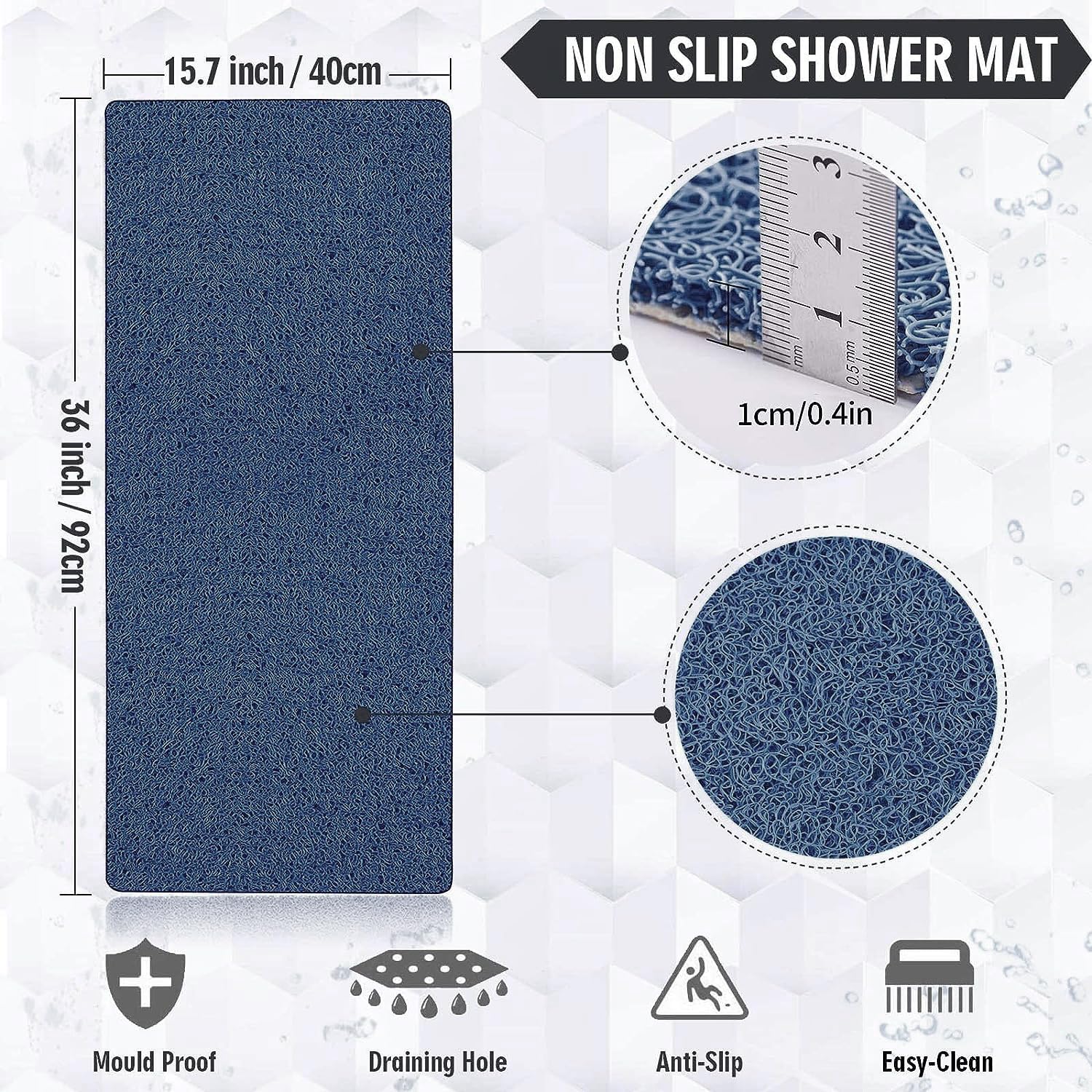 Loofah Shower Mat Non Slip - 15.7  36 Inch Shower Mats For Showers Anti Slip - Shower Foot Scrubber Mat - Shower Non Slip Mat -