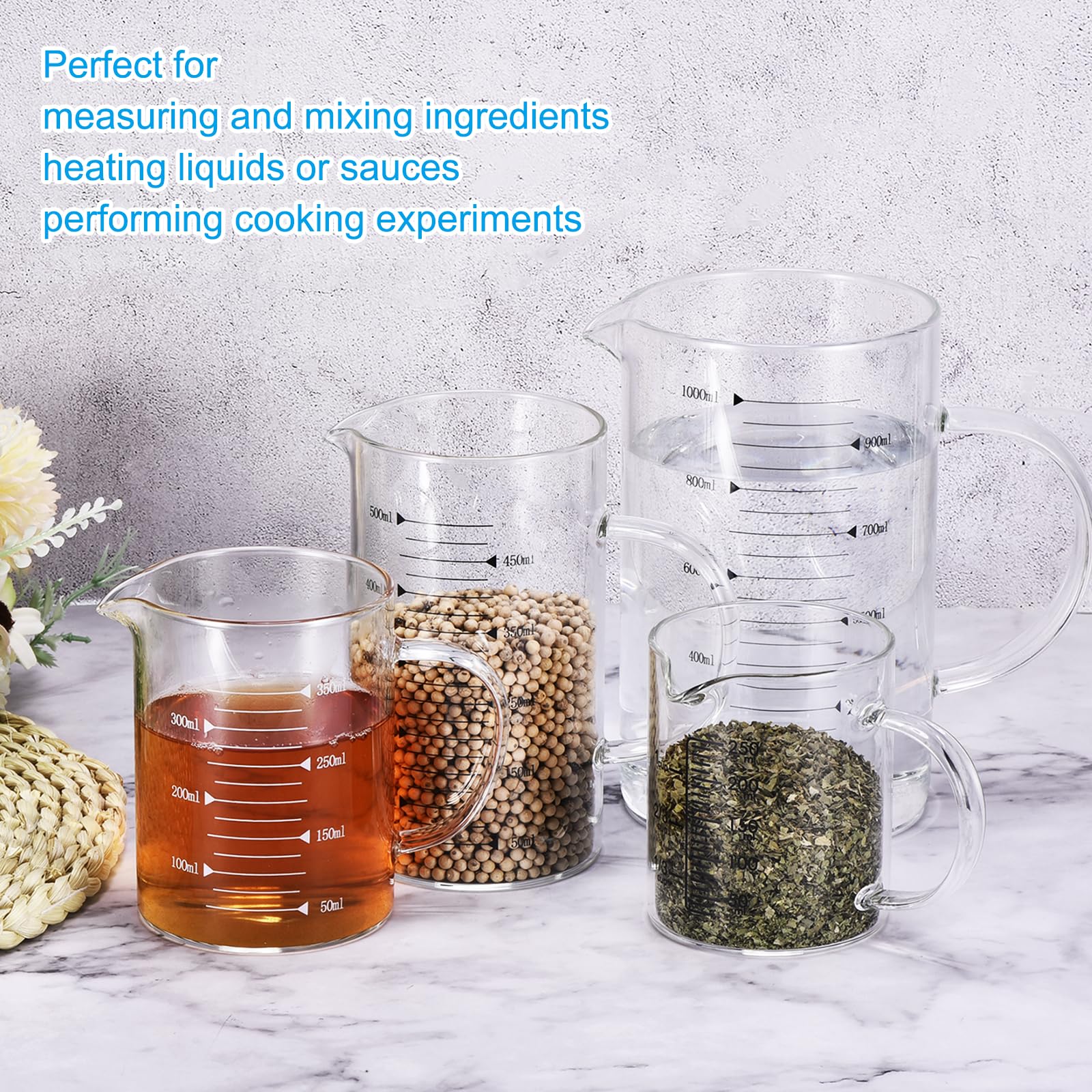 Patikil 1000Ml Glass Measuring Cup, 3.3 Borosilicate Glass Graduated White Printed Scale Liquid Measure Cups Beaker With V-Shape