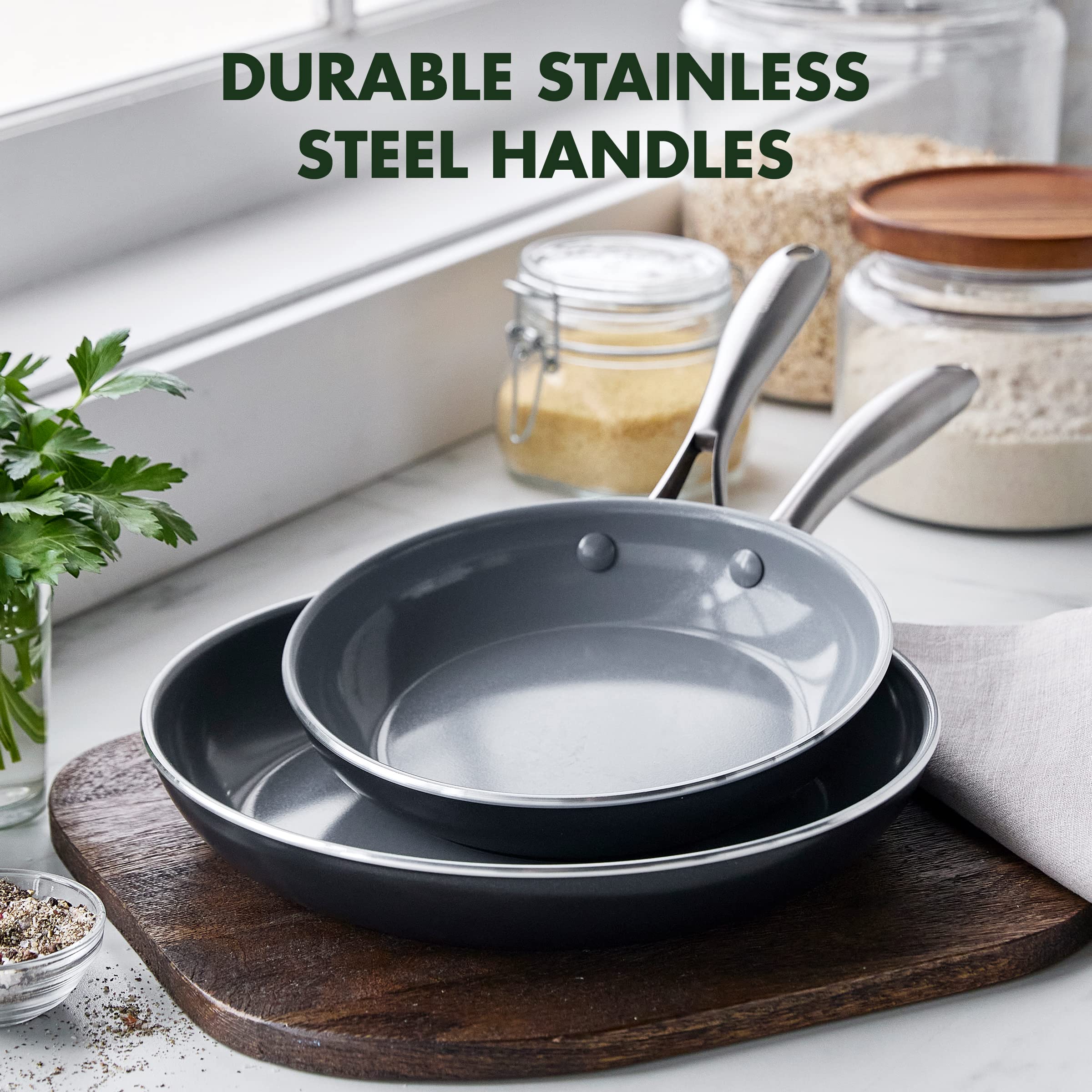 Greenpan Swift Healthy Ceramic Nonstick, 8'' And 10'' Frying Pan Skillet Set, Stainless Steel Handles, Pfas-Free, Dishwasher Saf