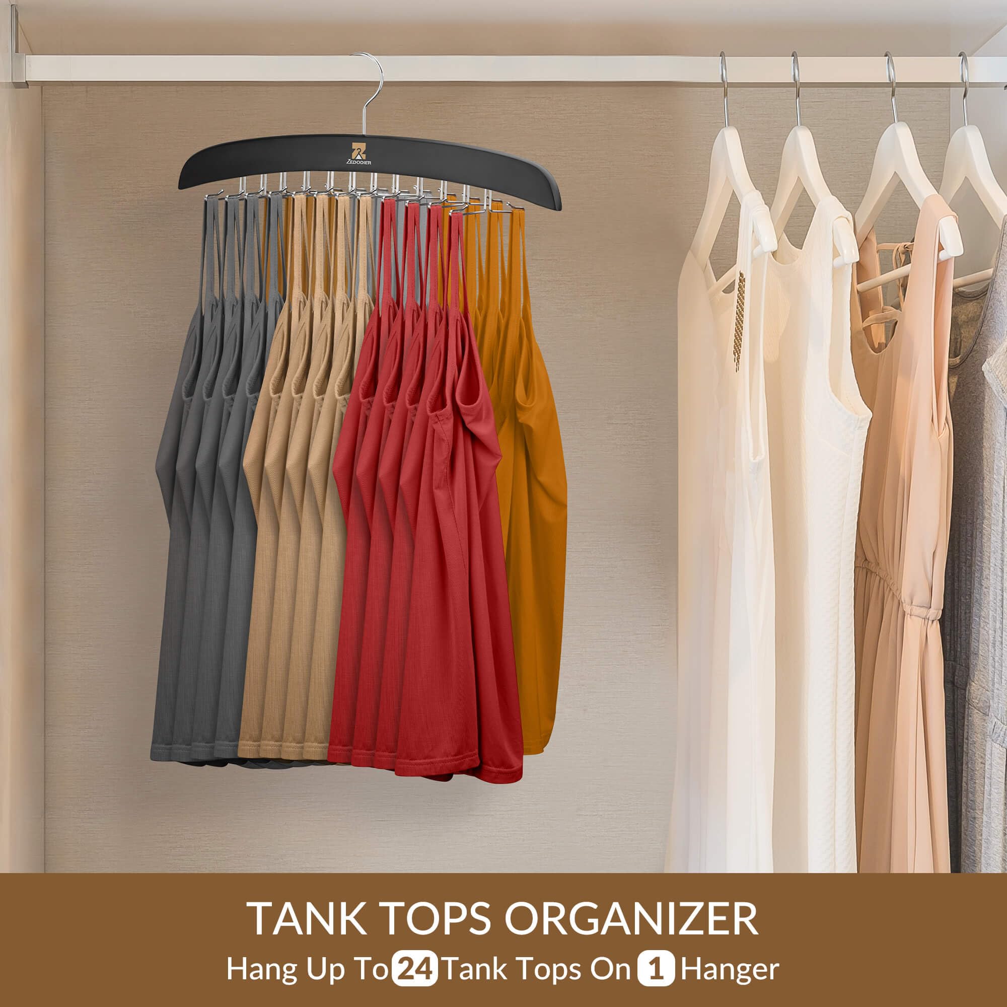 Zedodier Tank Top Hangers, 2 Pack Bra Organizer For Closet, 48 Storage Capacity, Non-Slip Hanging Tie Holder Closet Organizers A