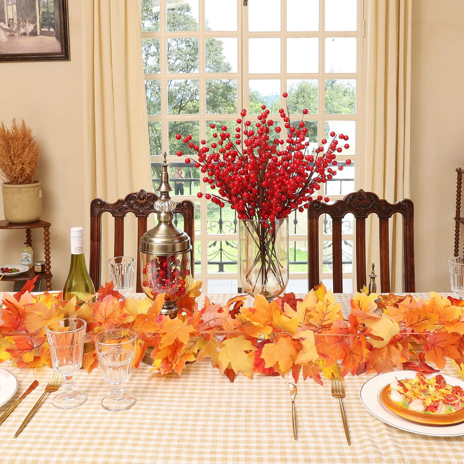 Joyhalo 6 Pack Fall Garland - Fall Leaves Garland,Fall Leaf Garland,Autumn Maple Leaf Garland Hanging Vine Outdoor Fall Decor Fo