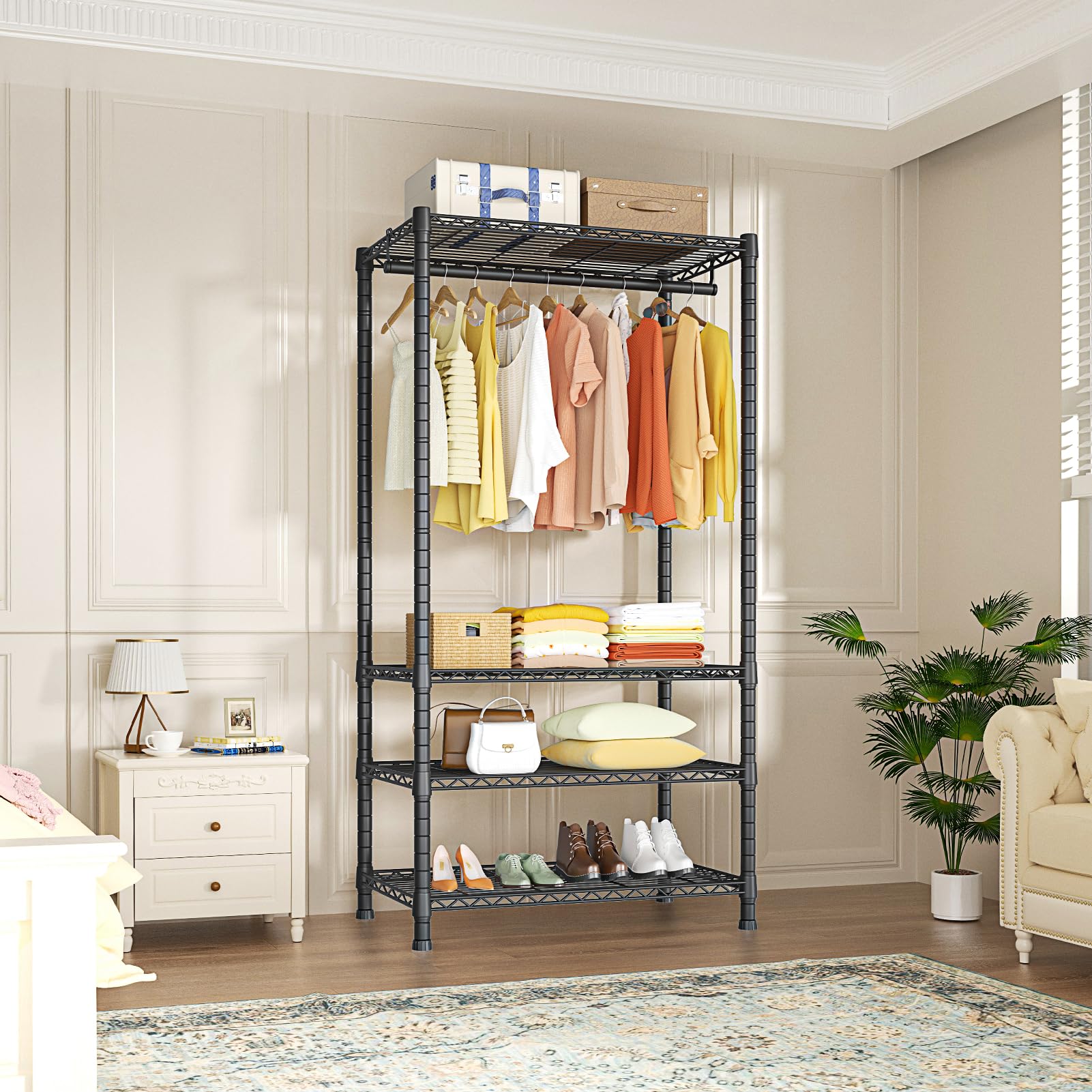 Ulif H2 Heavy Duty Clothes Rack, Freestanding 4 Tiers Garment Rack For Hanging Clothes With Shelves And Hangers, Closet Organize