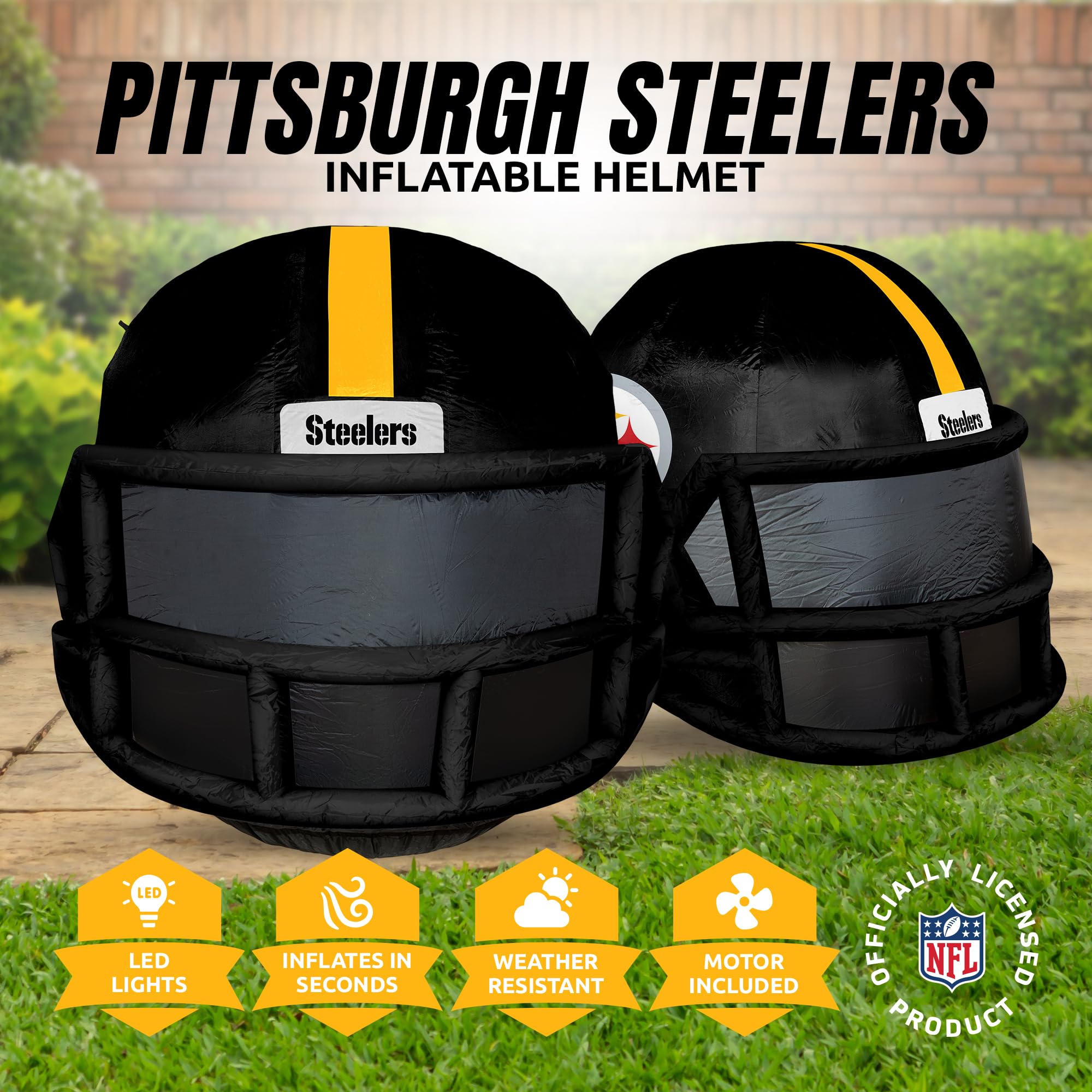 Sporticulture NFL Pittsburgh Steelers 4ft Inflatable Helmet with LED Lights & Built-in Blower - Merchandise Decor Ideal for Lawn