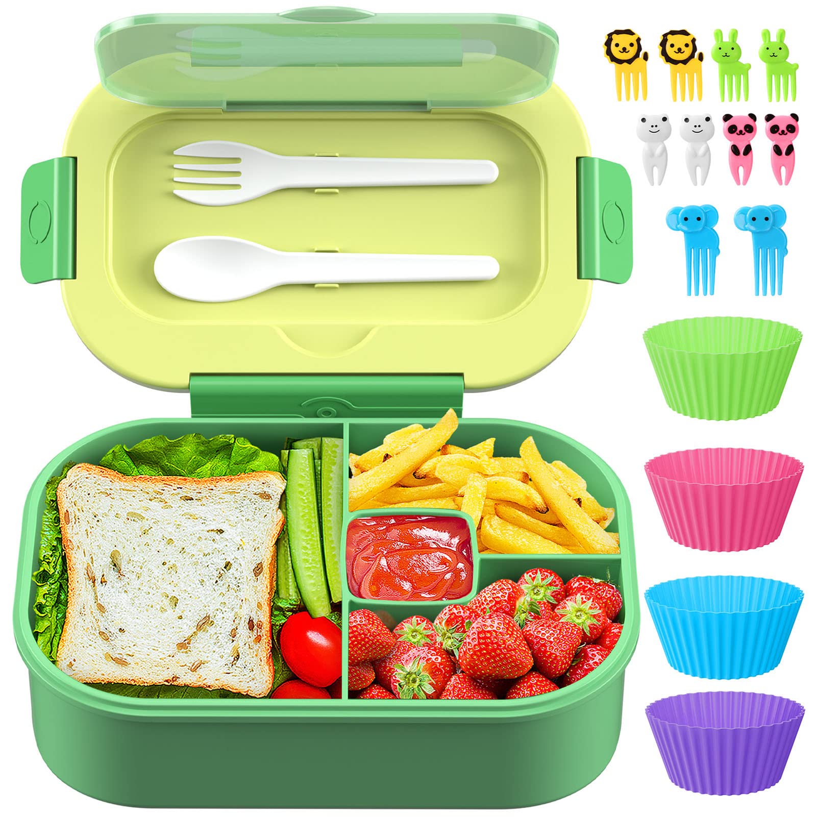 Time4Deals Bento Lunch Box Leakproof 44Oz Kids Lunch Box Containers With 4 Compartment, Bento-Style Lunch Bento Box With Cutlery