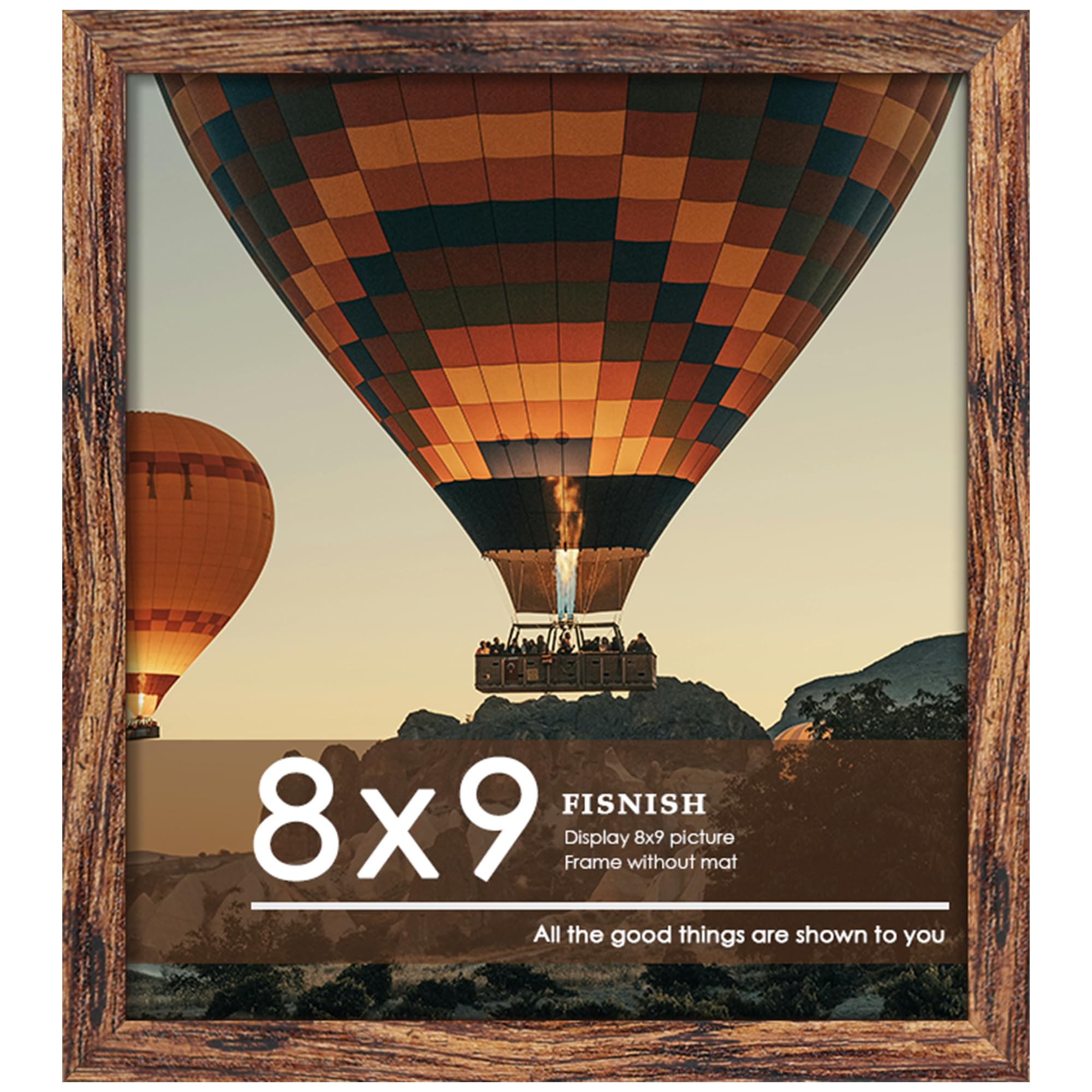 Fisnish 8x9 Picture Frame, Wall Hanging Square Photo Frame or Tabletop Display Frame, Brown, 1 Pack