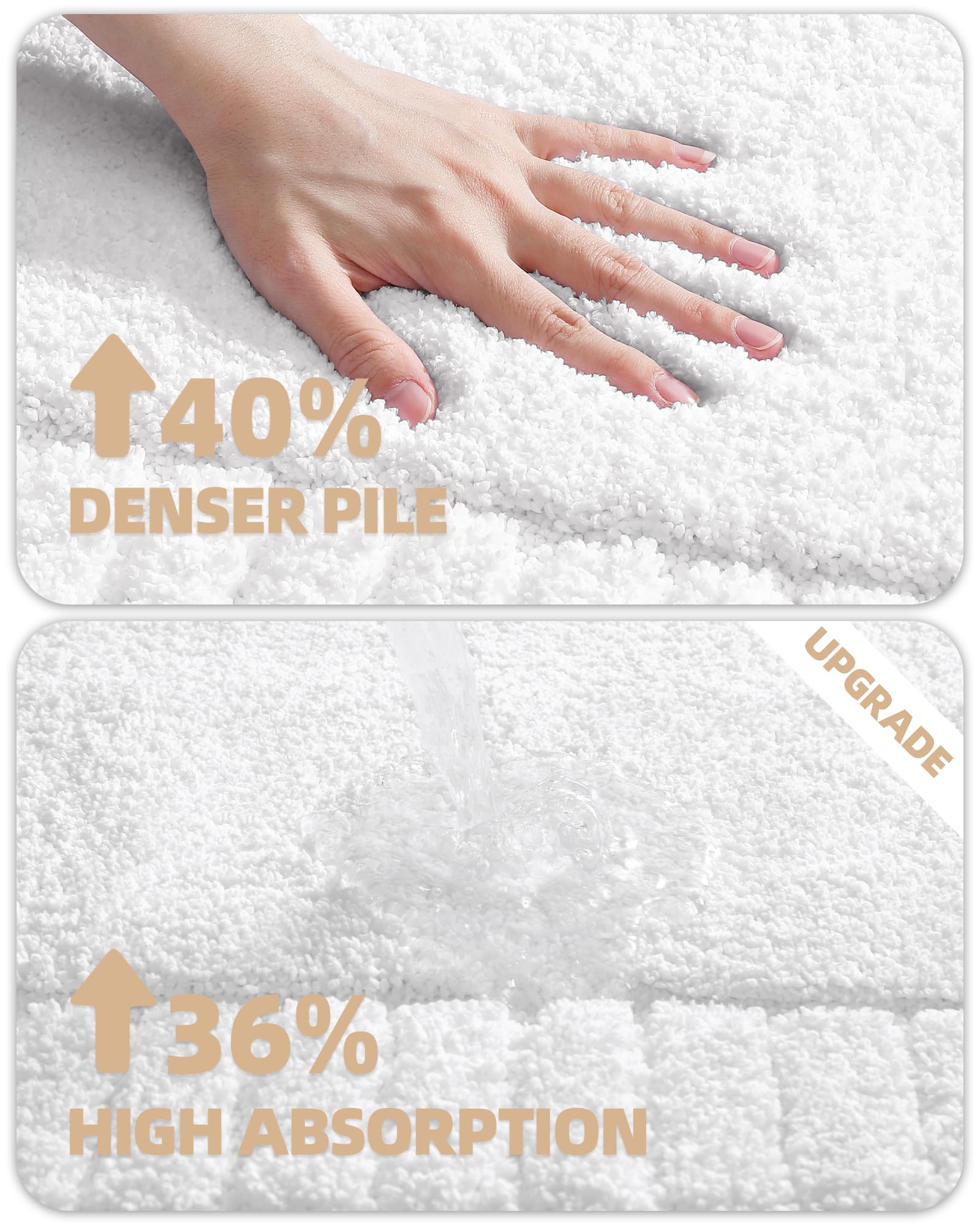 Color&Geometry Long White Bathroom Runner Rug- 24''X43'' Absorbent Bath Rugs Non Slip Washable, Soft Bath Mats For Bathroom Floo