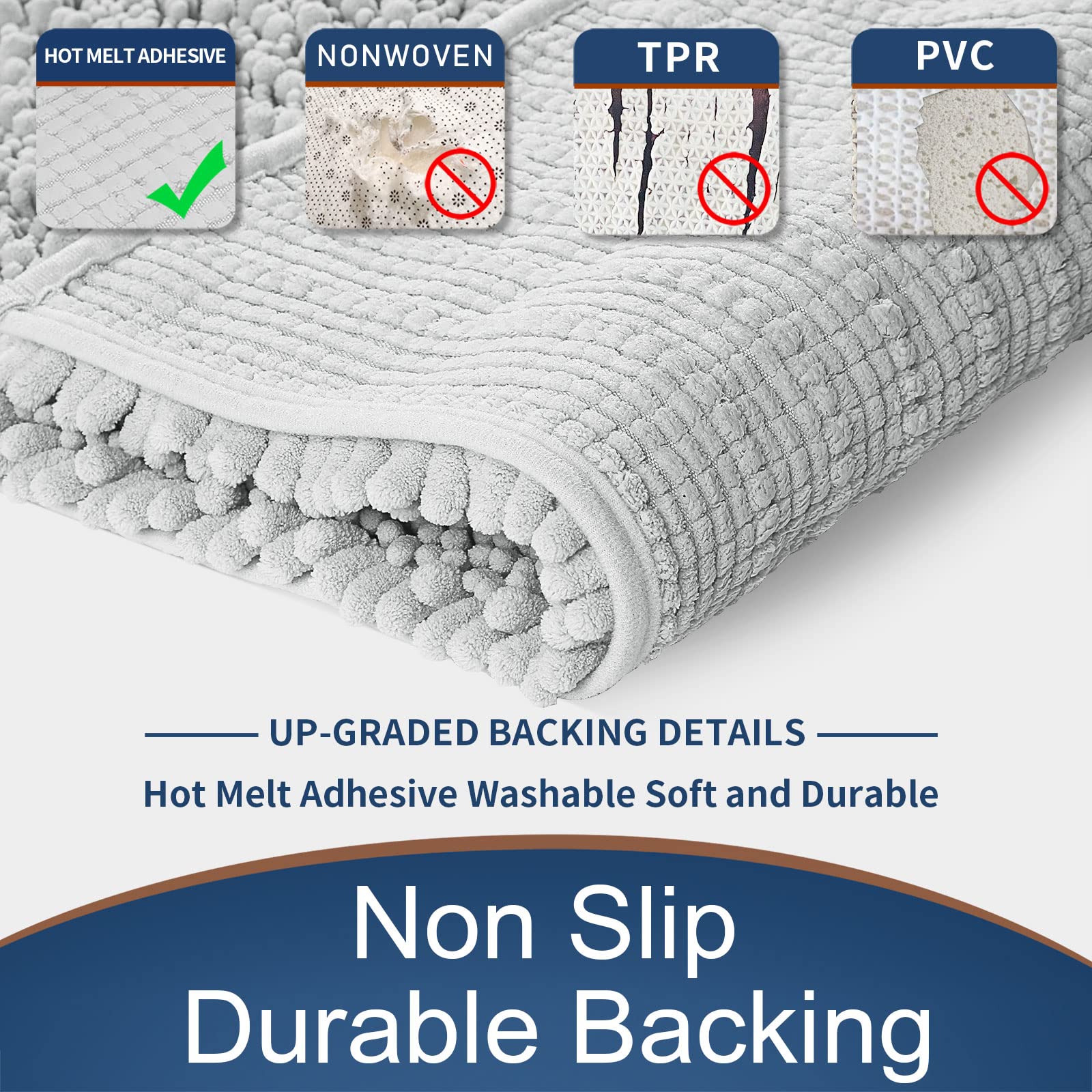 Yimobra Original Luxury Chenille Bath Mat  44.1 x 24 Inches  Soft Shaggy and Comfortable  Large Size  Super Absorbent and Thick  Non-Slip  Machine Washable  Perfect for Bathroom  Silver