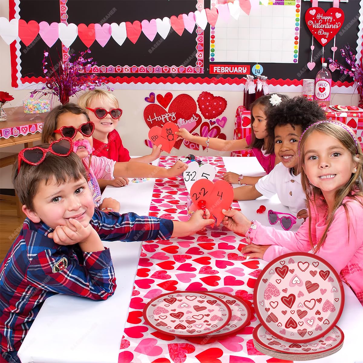 Basemmaher Valentine'S Day Party Supplies Red Pink Lovely Heart Paper Plates Disposable Dinnerware Dessert Dinner Plate Set For