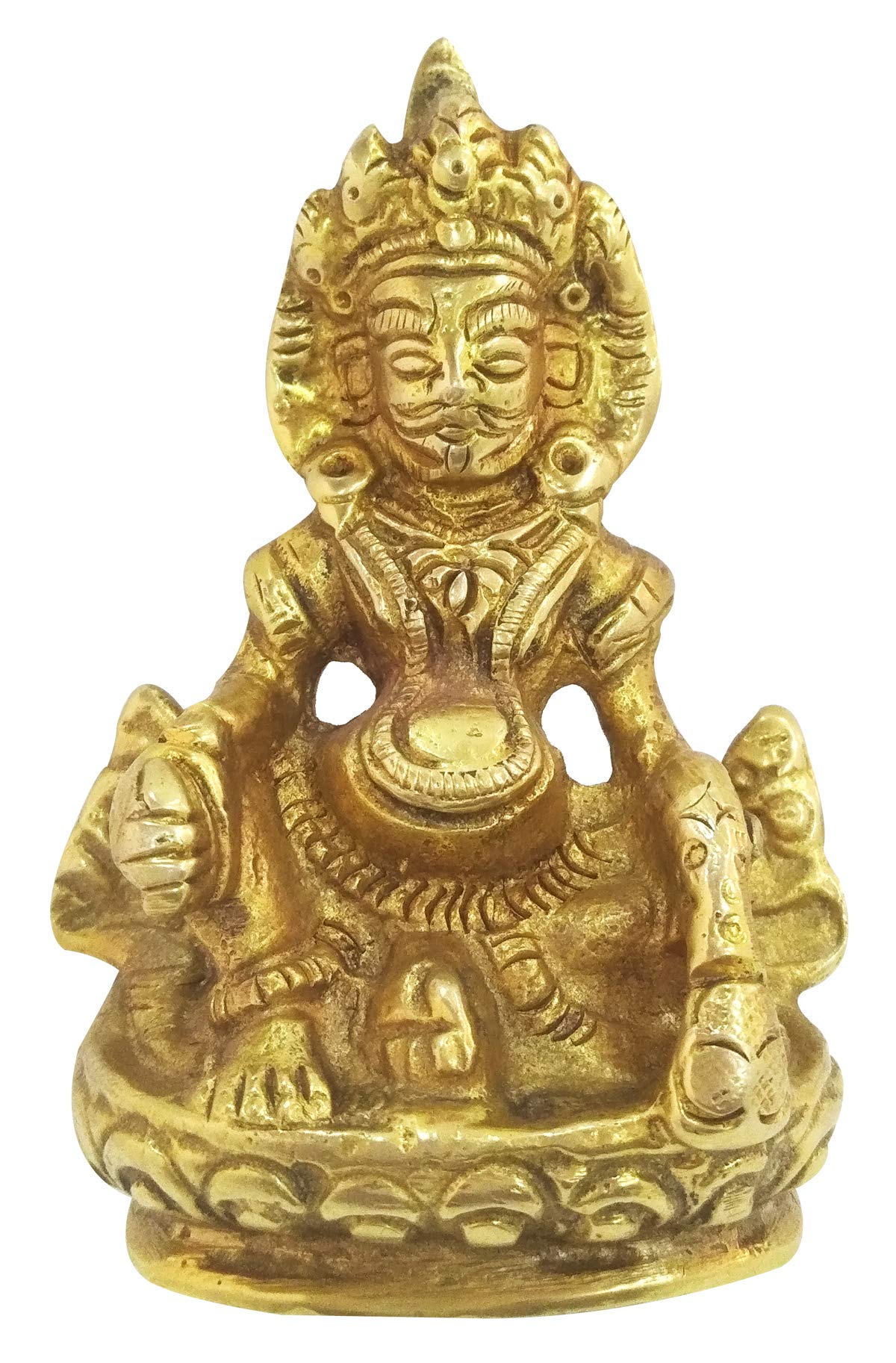 P.J.Handicrafts Brass Idol Kuber Murti for Home Puja The God of Wealth for Blessing/Maharaj Kuber for Tijori Locker Money Safe -