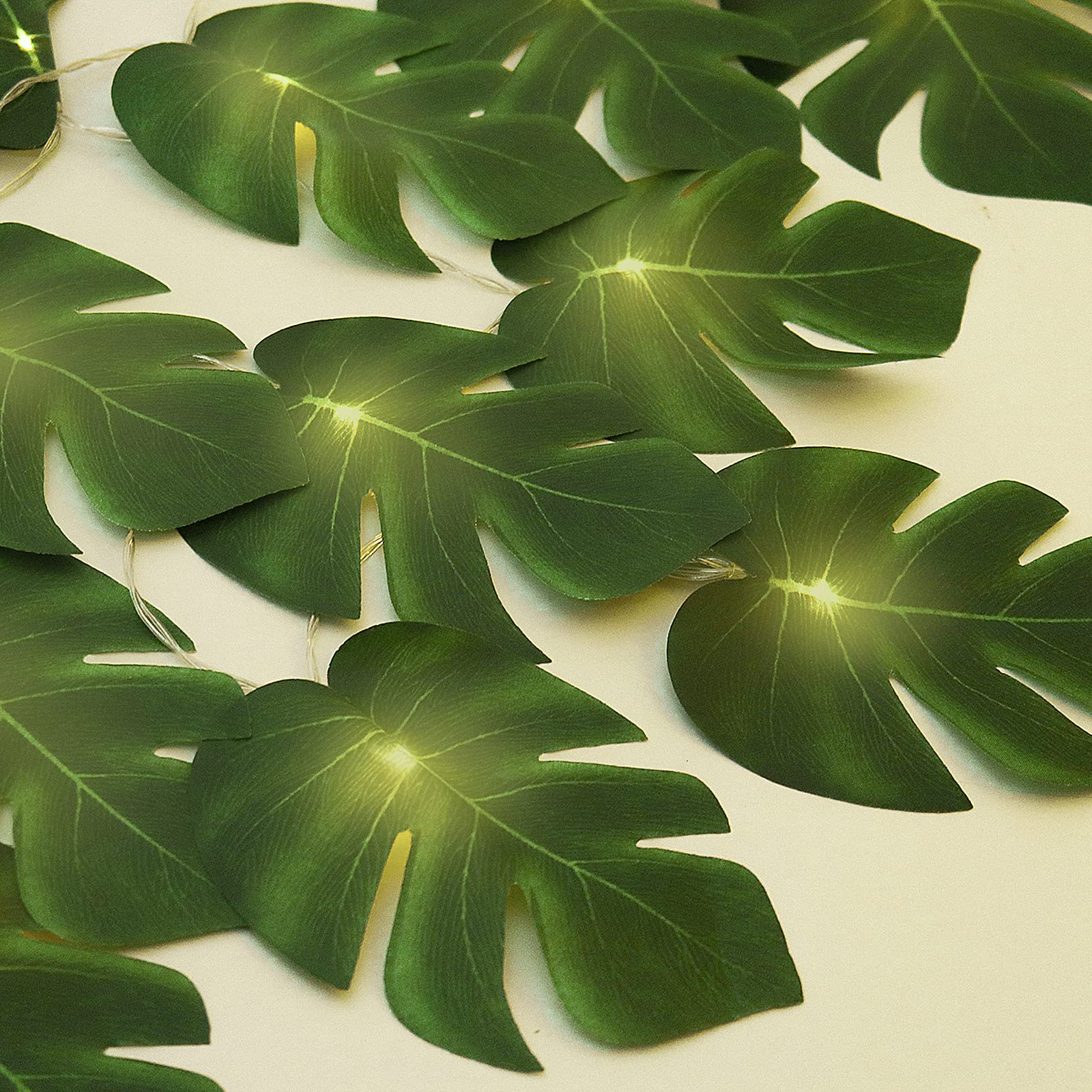20 LED Monstera Leaf String Lights, Tropical Artificial Rattan Palm Leaves Wall Hanging Vine Leaf, Summer Decoration for Outdoor