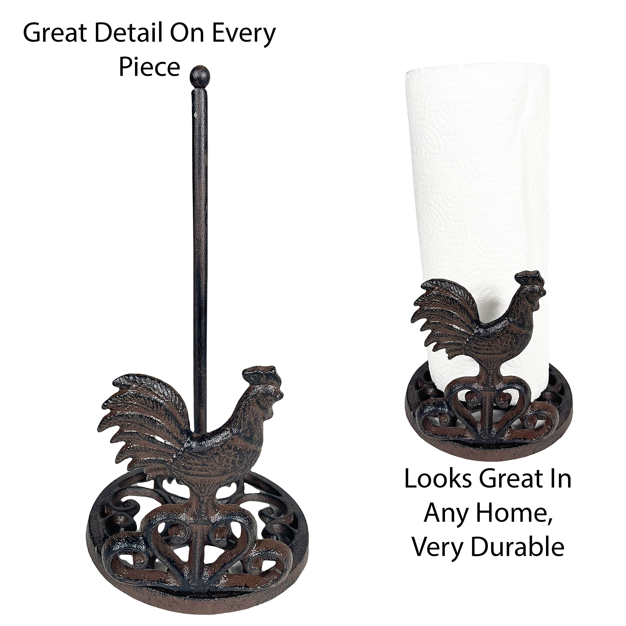 Urbalabs Cast Iron Farmhouse Paper Towel Holder Rooster Metal Paper Towel Holder Roll Paper Towel Stand For Farmhouse Kitchen De