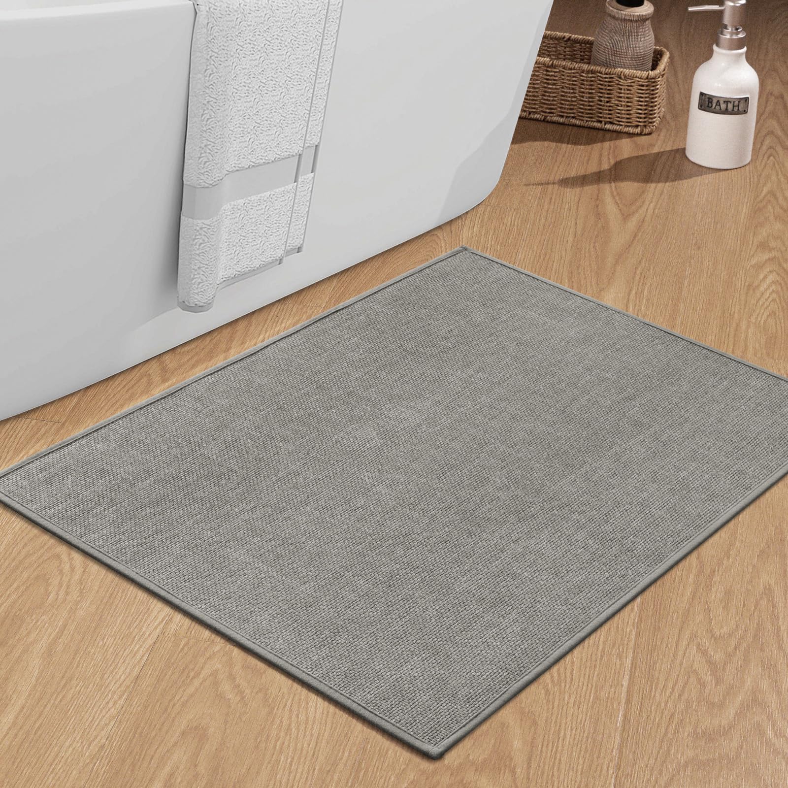 Chakme Bathroom Rugs Mat 36X25, Ultra Thin Non Slip Bath Mat Large Quick Dry Absorbent Bath Mat For Bathroom Floor, (Dark Grey,