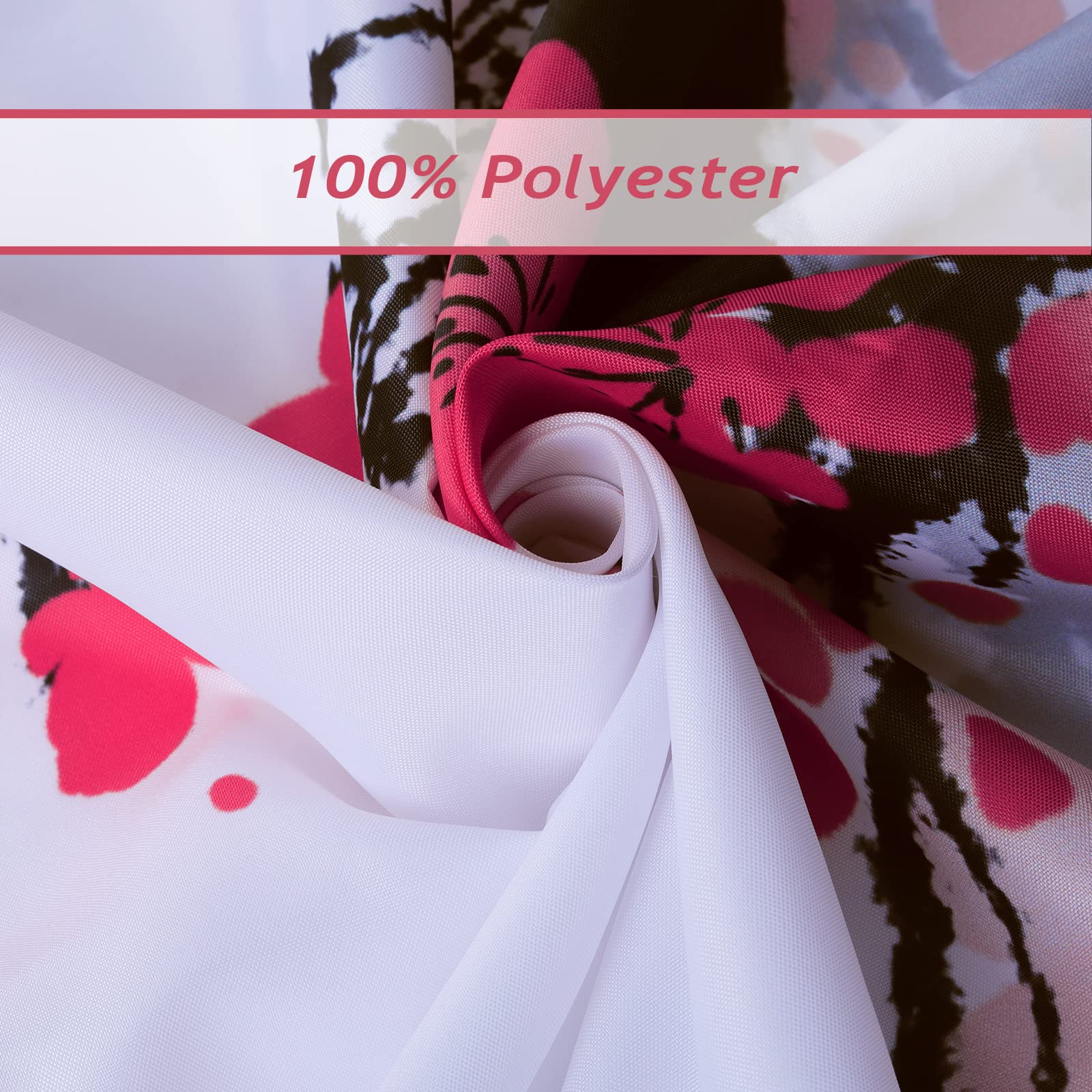 Bonhause Cherry Blossom Shower Curtain Red Plum Floral Japanese Decorative Bath Curtain 72 x 72 Inch Polyester Fabric Waterproof Bathroom Curtain with 12 Hooks