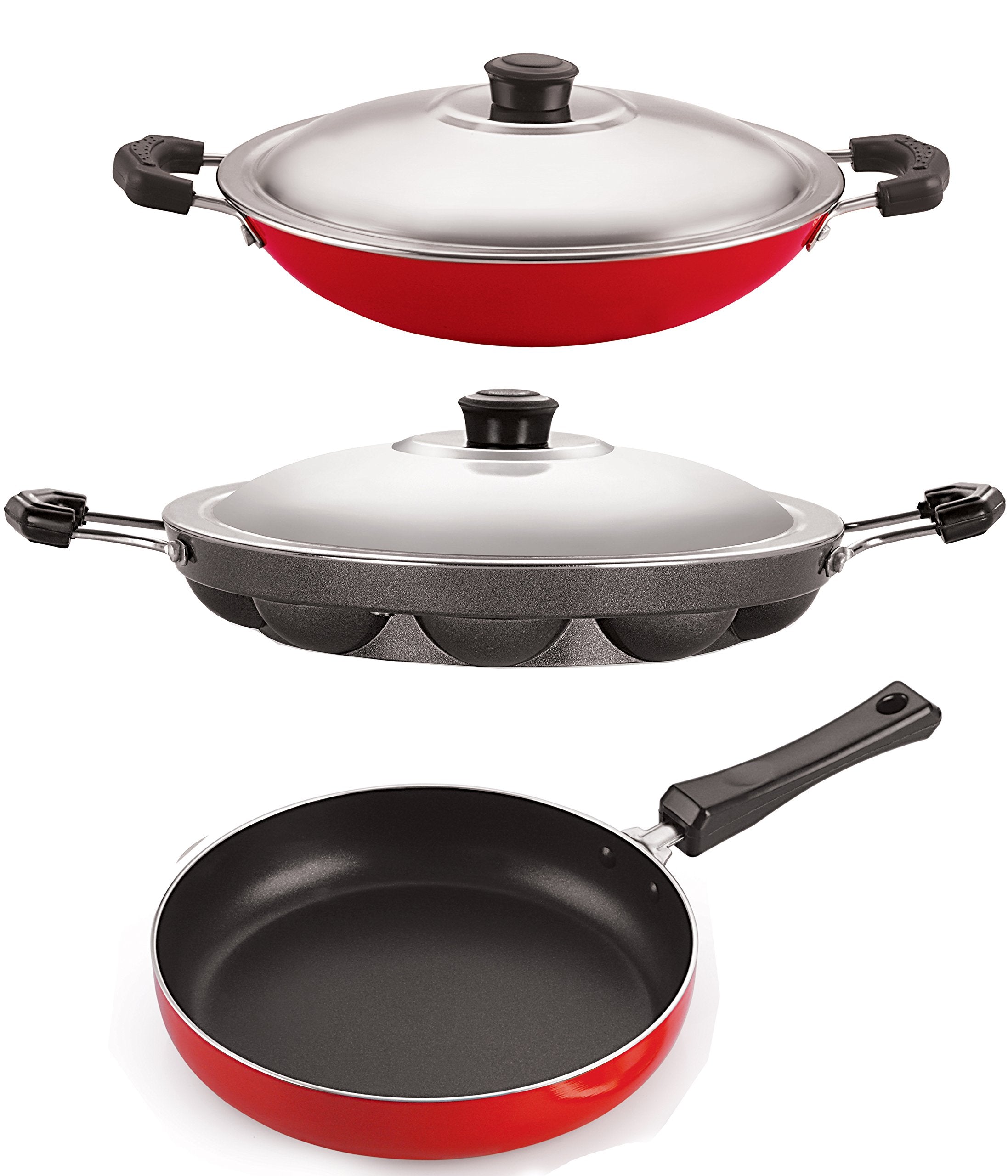 Nirlon NonStick Durable Aluminium Base Chetty Pan Appampatram And Fry Pan Combo Kitchen Item Gift Set