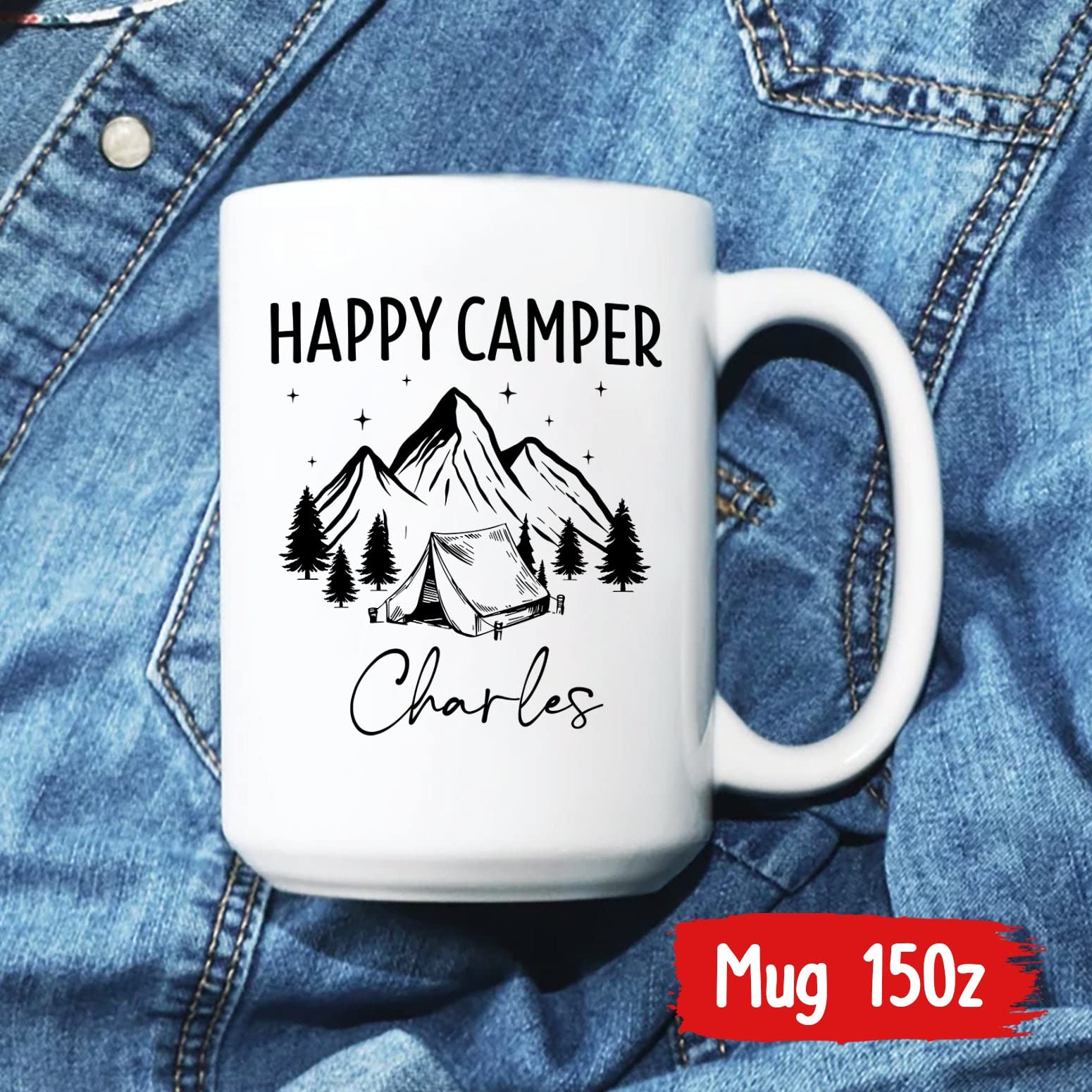 Happy Camper Mug, Personalized Camping Mug Gifts, Happy Camper Coffee Mug For Men/Women, Custom Camper Cup With Name, Camping Gi