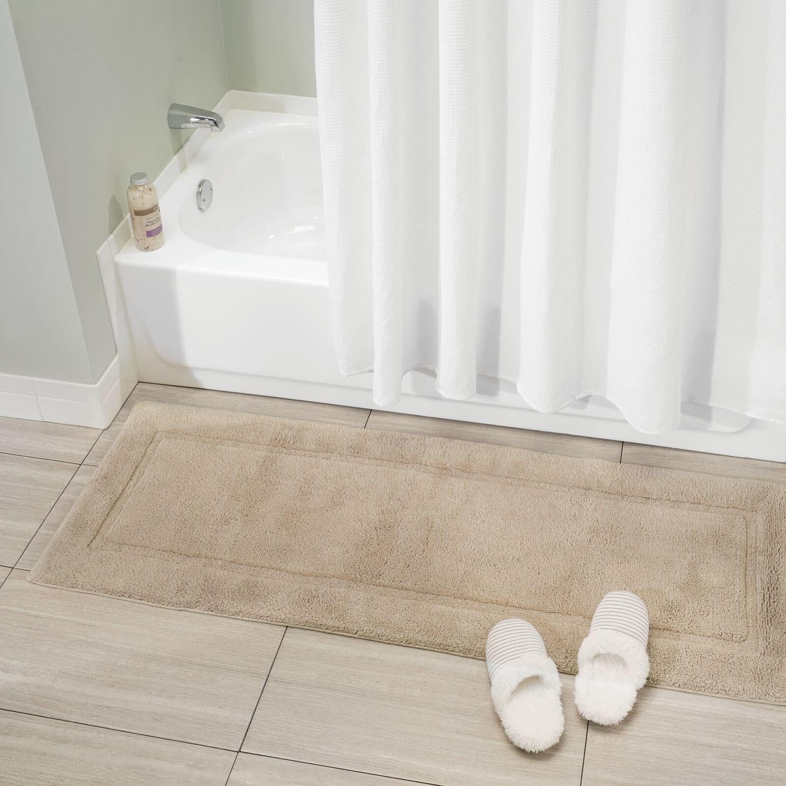 Mdesign Soft 100% Cotton Luxury Hotel-Style Rectangular Spa Mat Rug, Plush Water Absorbent, Decorative Border For Bathroom Vanit