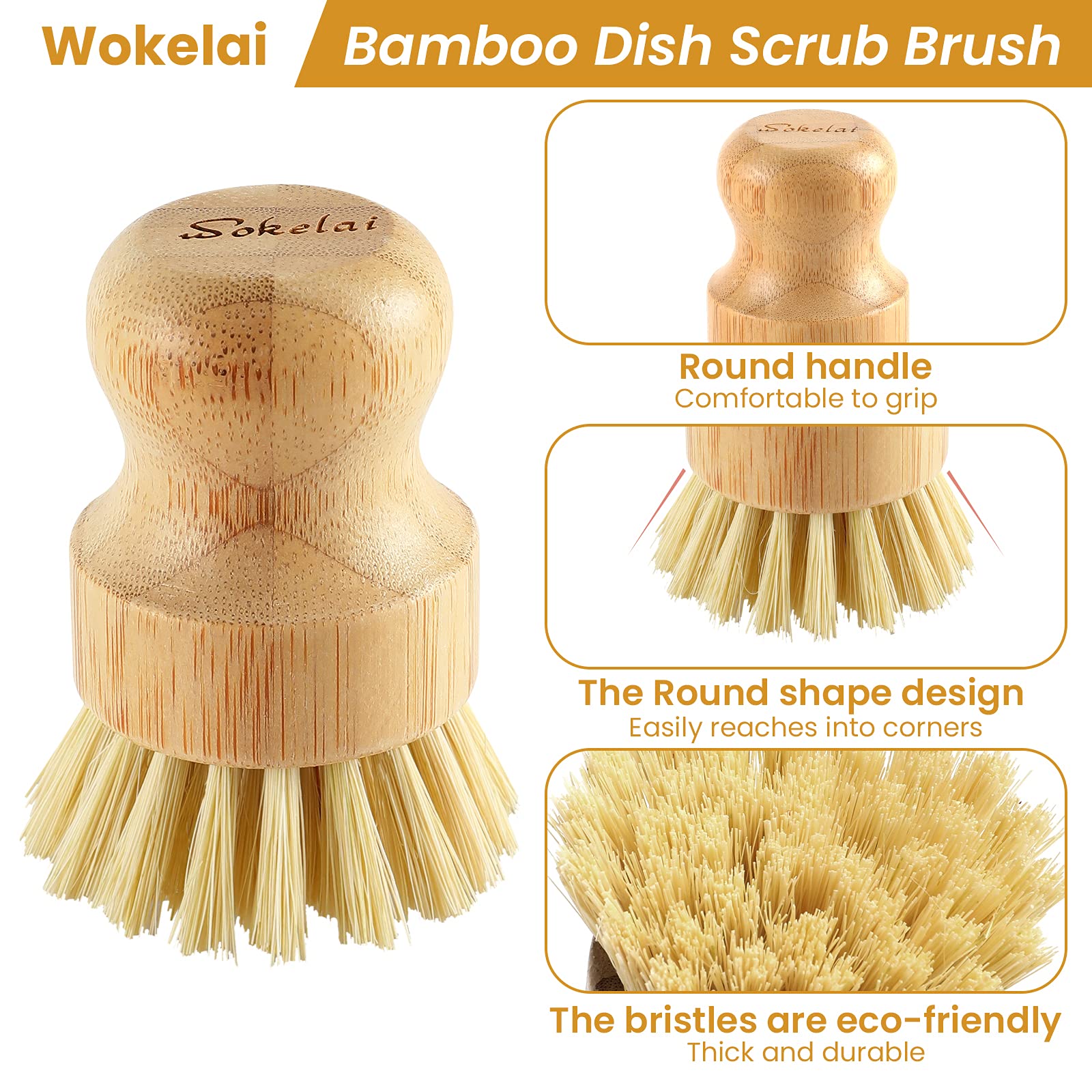 Bamboo Dish Scrub Brushes Set For Kitchen - Wooden Cleaning Scrubbers Brushes, Eco-Friendly Natural Dishes Washing Brush For Dis