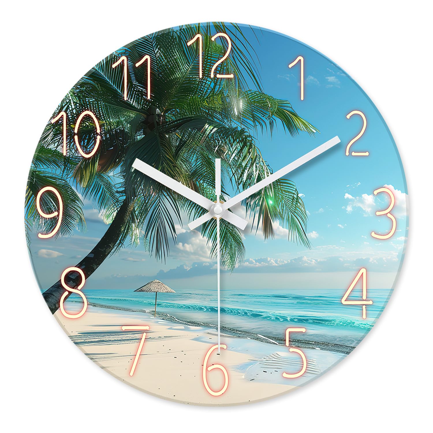 Xfm Blue 16 Inch Wall Clock Silent - Extra Large Wall Clock For Living - Glass Palmbeach Wall Clocks Battery Operated