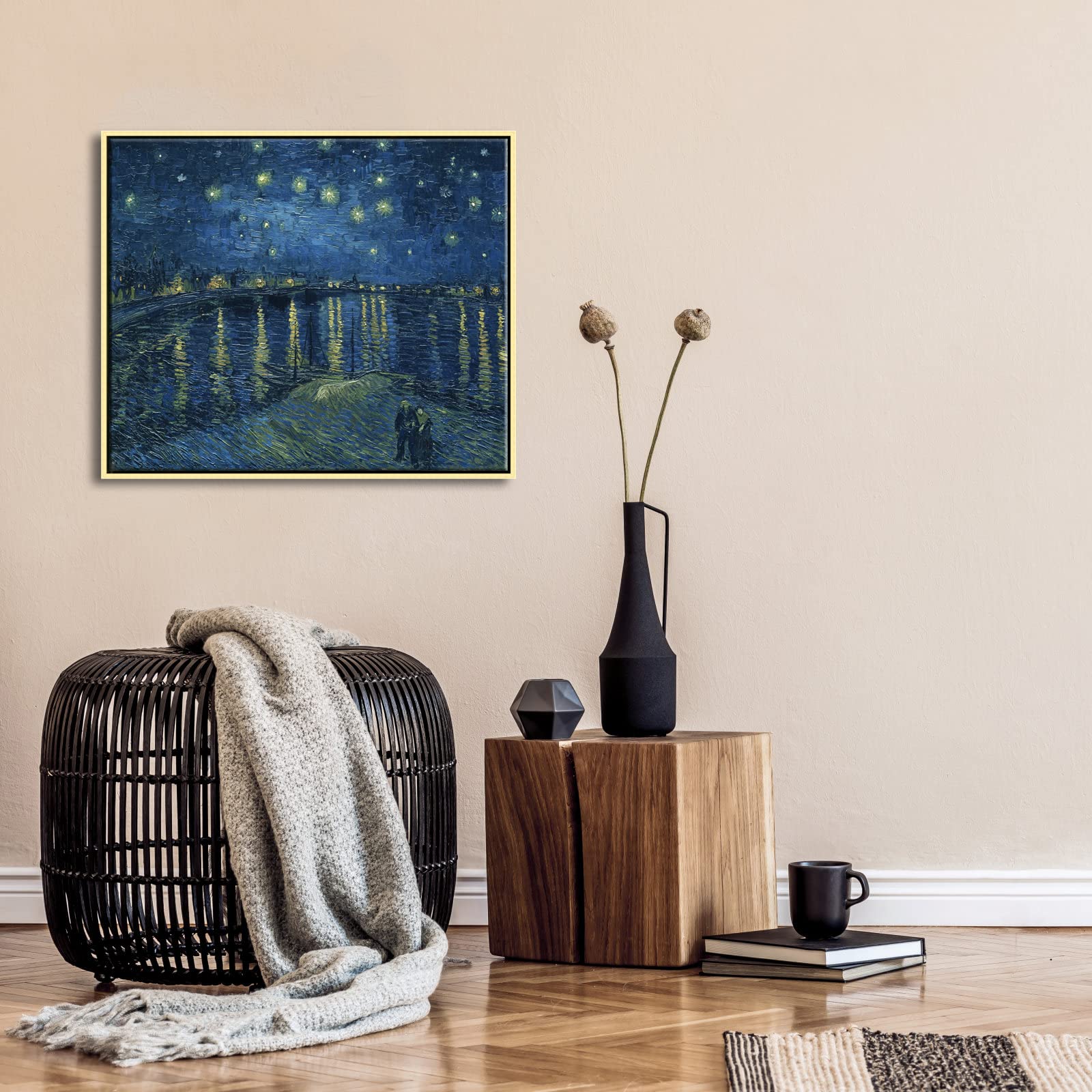 Wieco Art Gold Framed Art Starry Night Over The Rhone Canvas Prints Wall Art By Van Gogh Paintings Reproduction Canvas Prints Ab