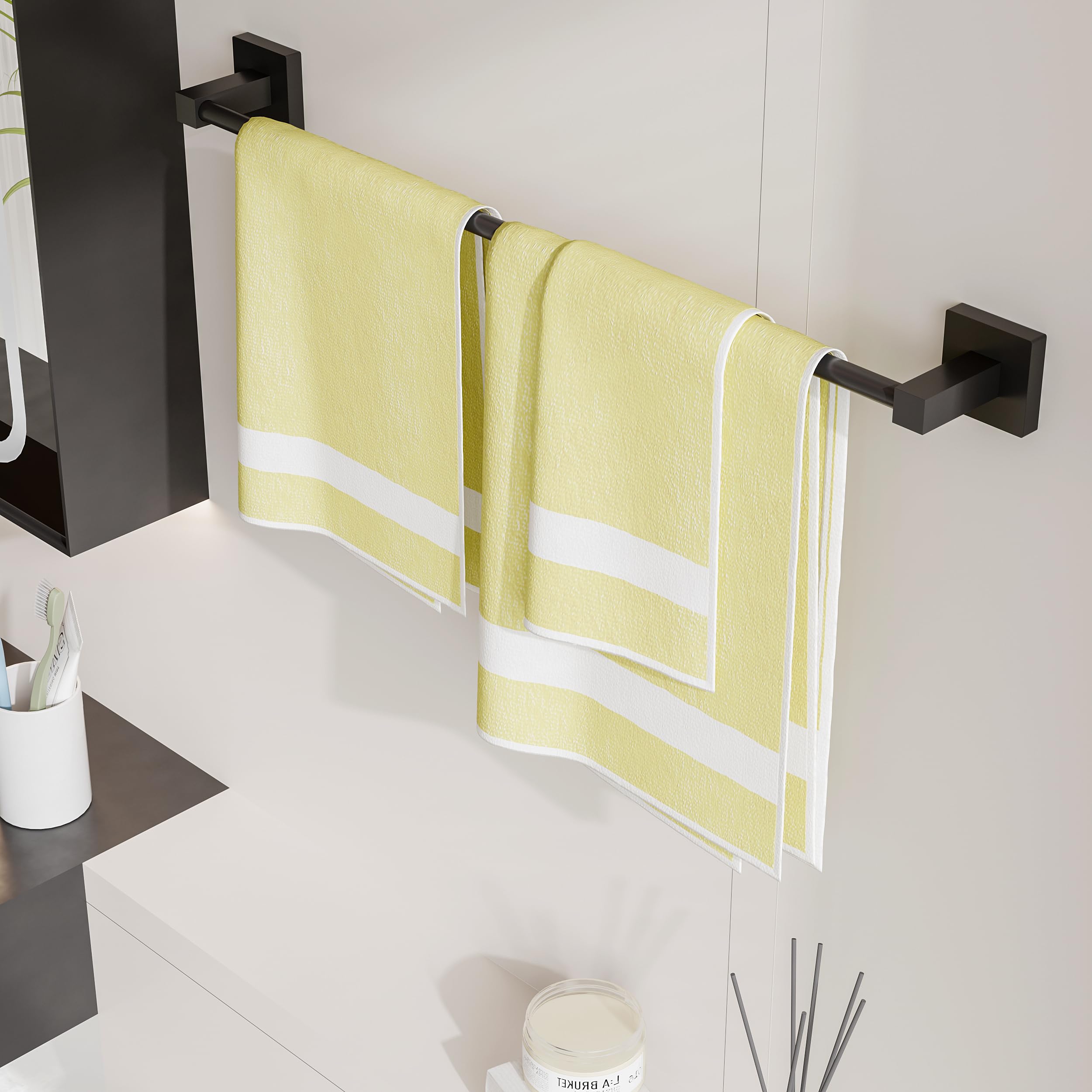 Ruacq Matte Black 21 Inch Single Towel Bar Square Bath Towel Holders Bathroom Towel Rack Sus304 Stainless Steel Modern Wall Moun