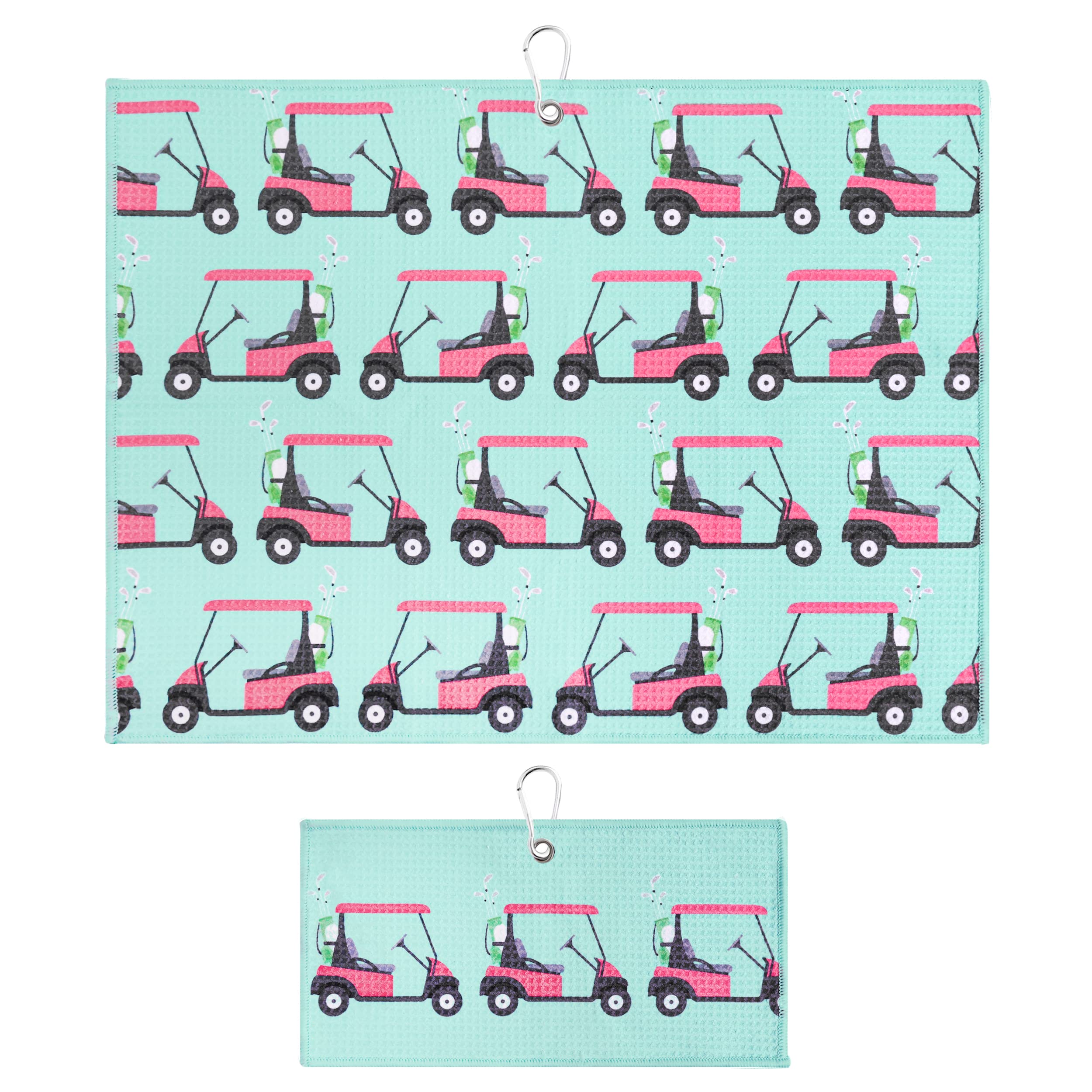 Playing It Forward Golf Cart Fun Golf Towel With Clip For Women And Men, Microfiber Waffle And Ball Towels, Set Of 2