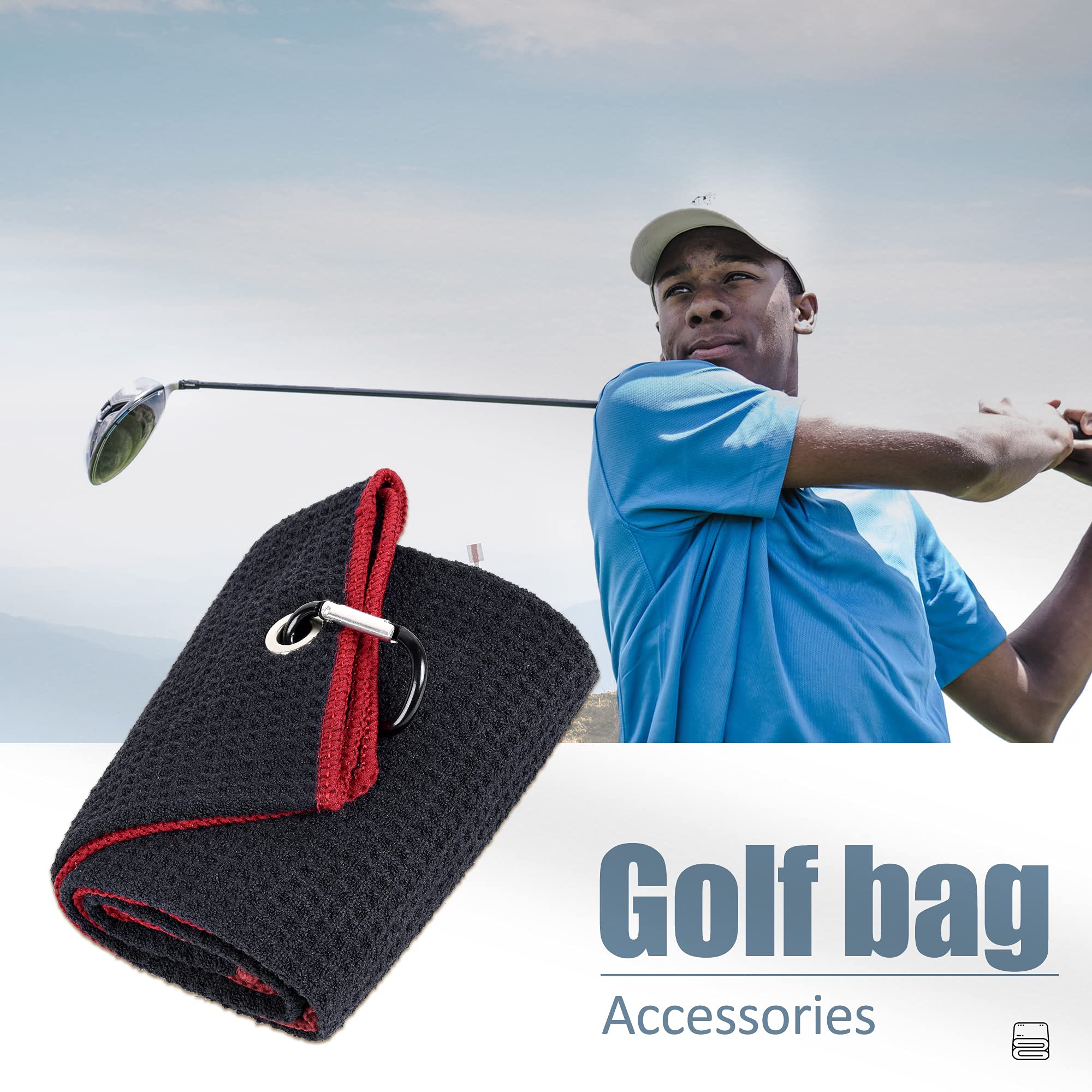 Mile High Life Tri-Fold Golf Towel | Premium Microfiber Fabric | Waffle Pattern | Heavy Duty Carabiner Clip (Black/Red)