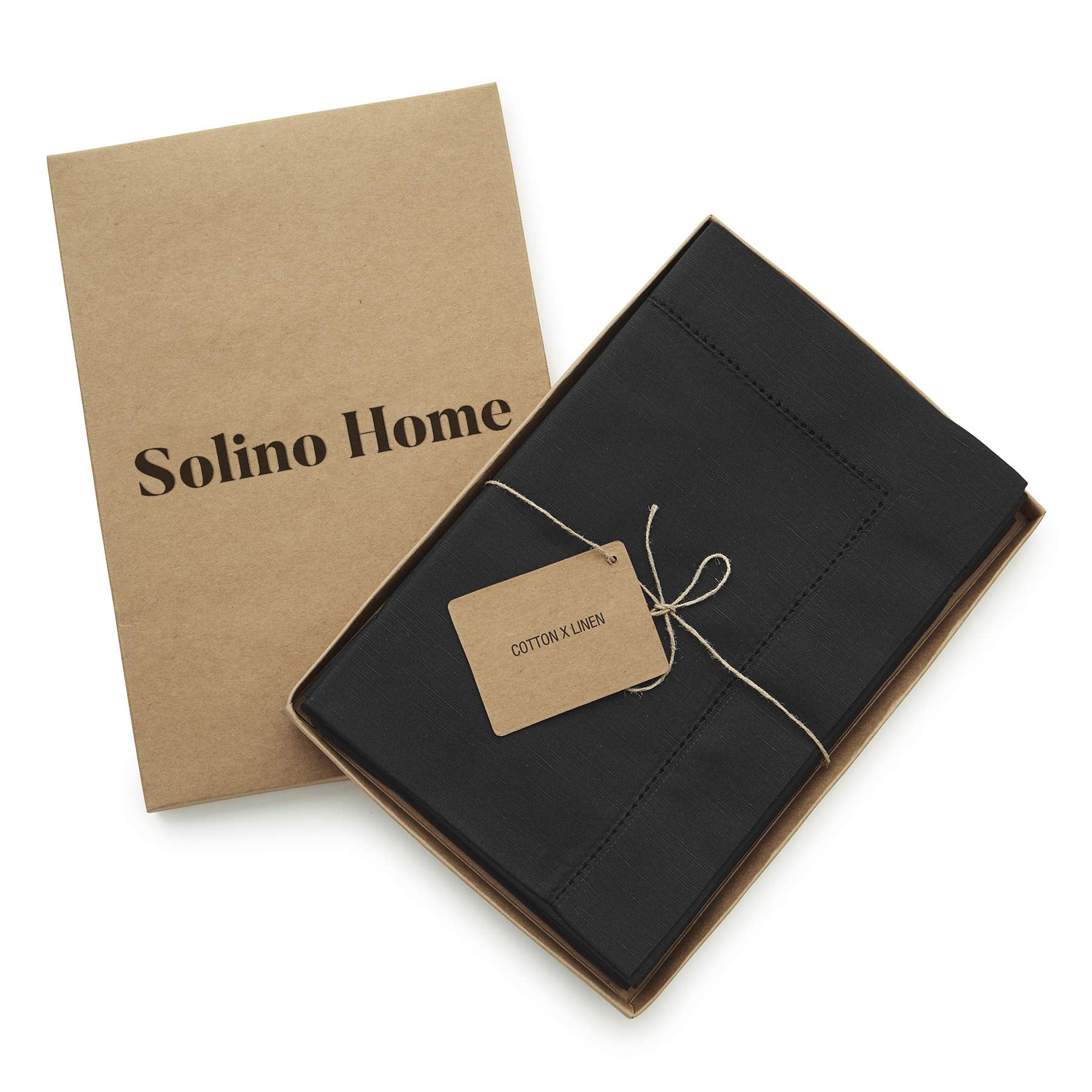 Solino Home Dinner Napkins 20 X 20 Inch - Cotton Linen Hemstitch Black Cloth Napkins Set Of 4 For Spring, Easter - Handcrafted A