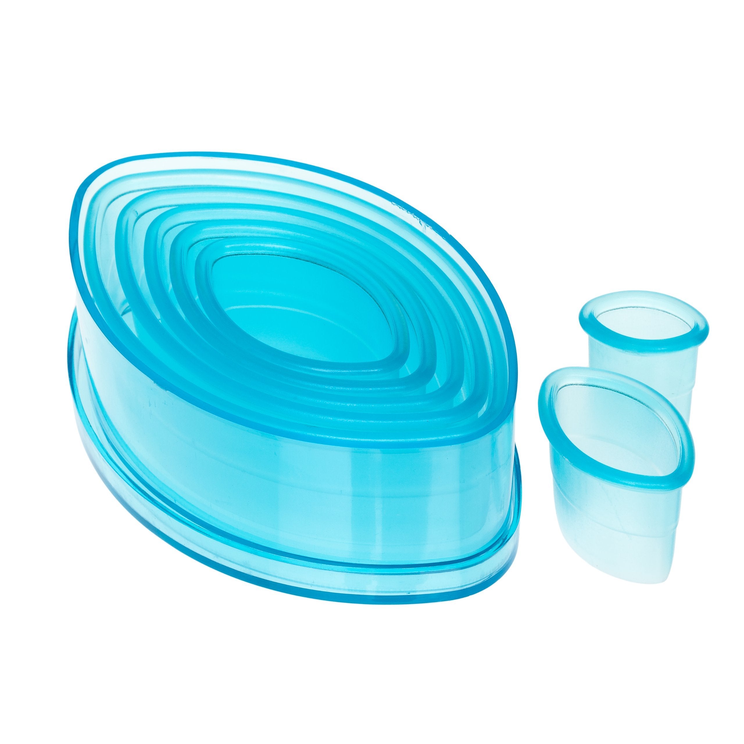 Ateco Plain Edge Football Cutter Set In Graduated Sizes, Durable, Food-Safe Plastic, 7 Pc Set, Blue