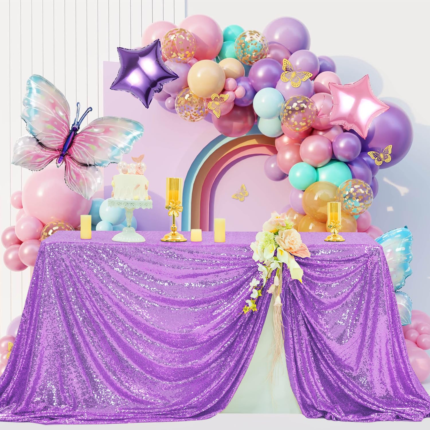 FYLEDAEE Light Purple Sequin Tablecloth Rectangular 50X80 inch Lavender Glitter Shiny Tablecloth for Wedding Baby Shower Birthday Party Dinners Sparkly Tablecloth