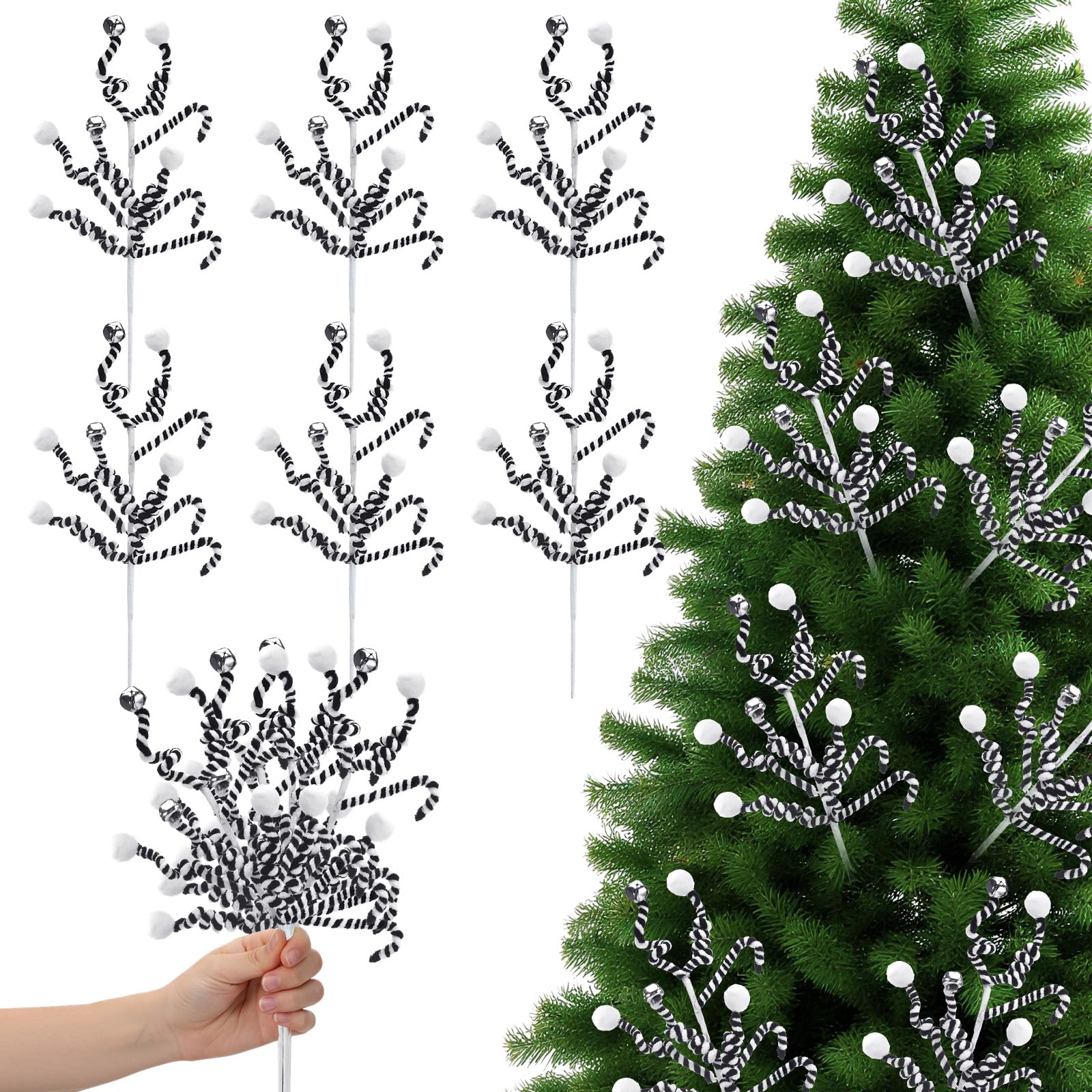 Gerrii 16 Inches Black White Lollipop Christmas Decor, Black White Gothic Night Christmas Tree Picks Decor Candy Cane Topper Orn