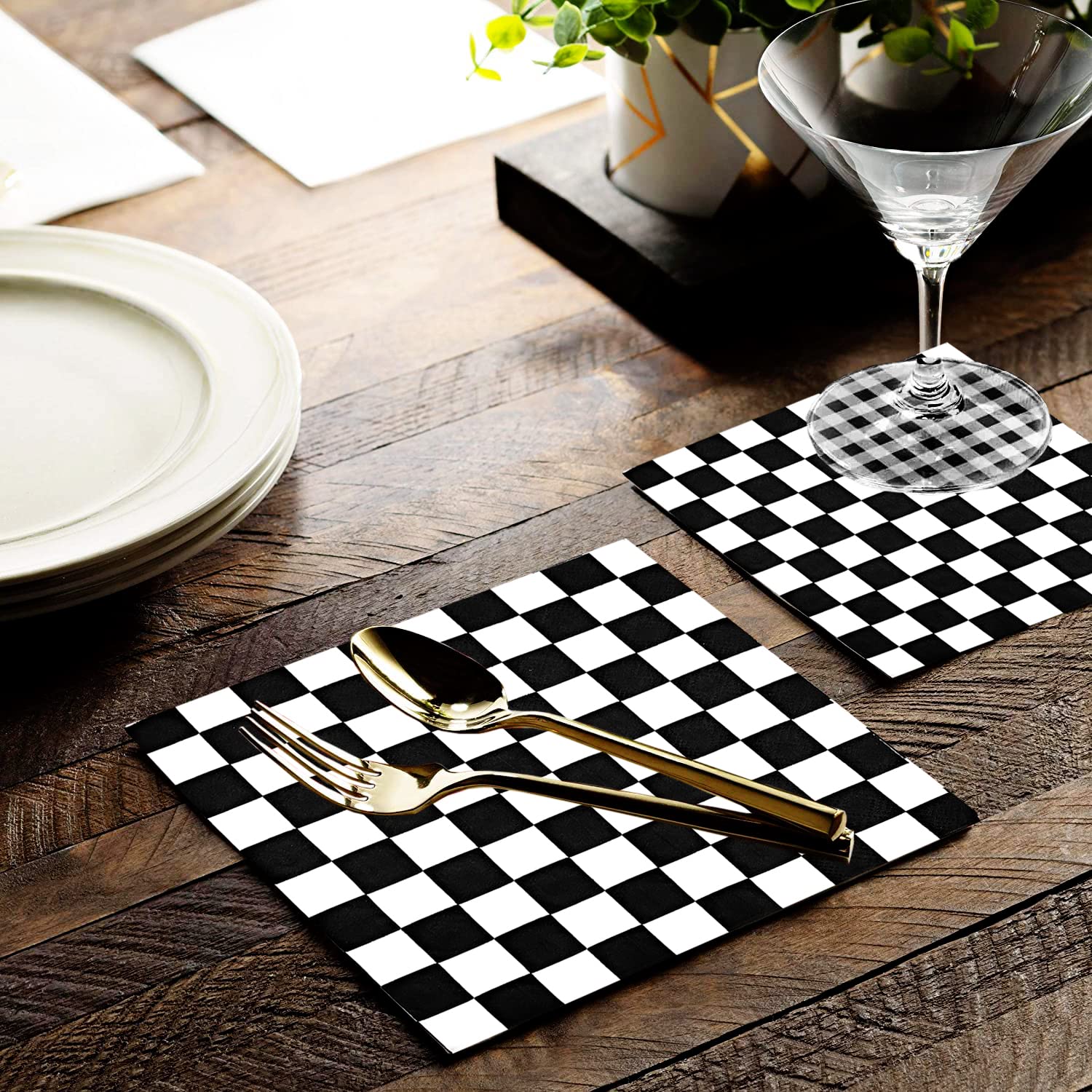 40Pcs Checkered Flag Napkins Race Car Birthday Party Supplies Disposable Racing Party Napkins Black And White Dessert Paper Napk