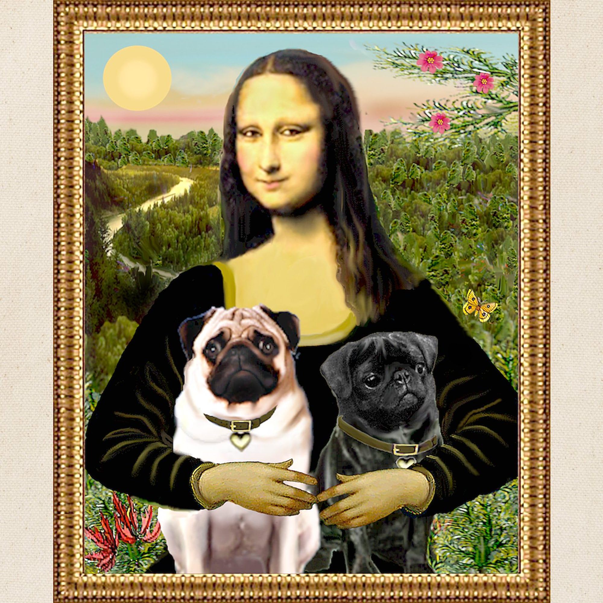 Cafepress Mona Lisa (New) & Pug Pair Tote Bag Natural Canvas Tote Bag, Reusable Shopping Bag