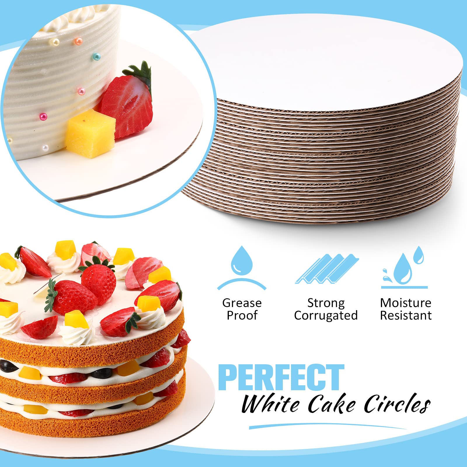 Potchen 50 Pack Round Cake Boards 10 Inch Circle Cardboard Base Grease Proof Disposable for Baking Pizza