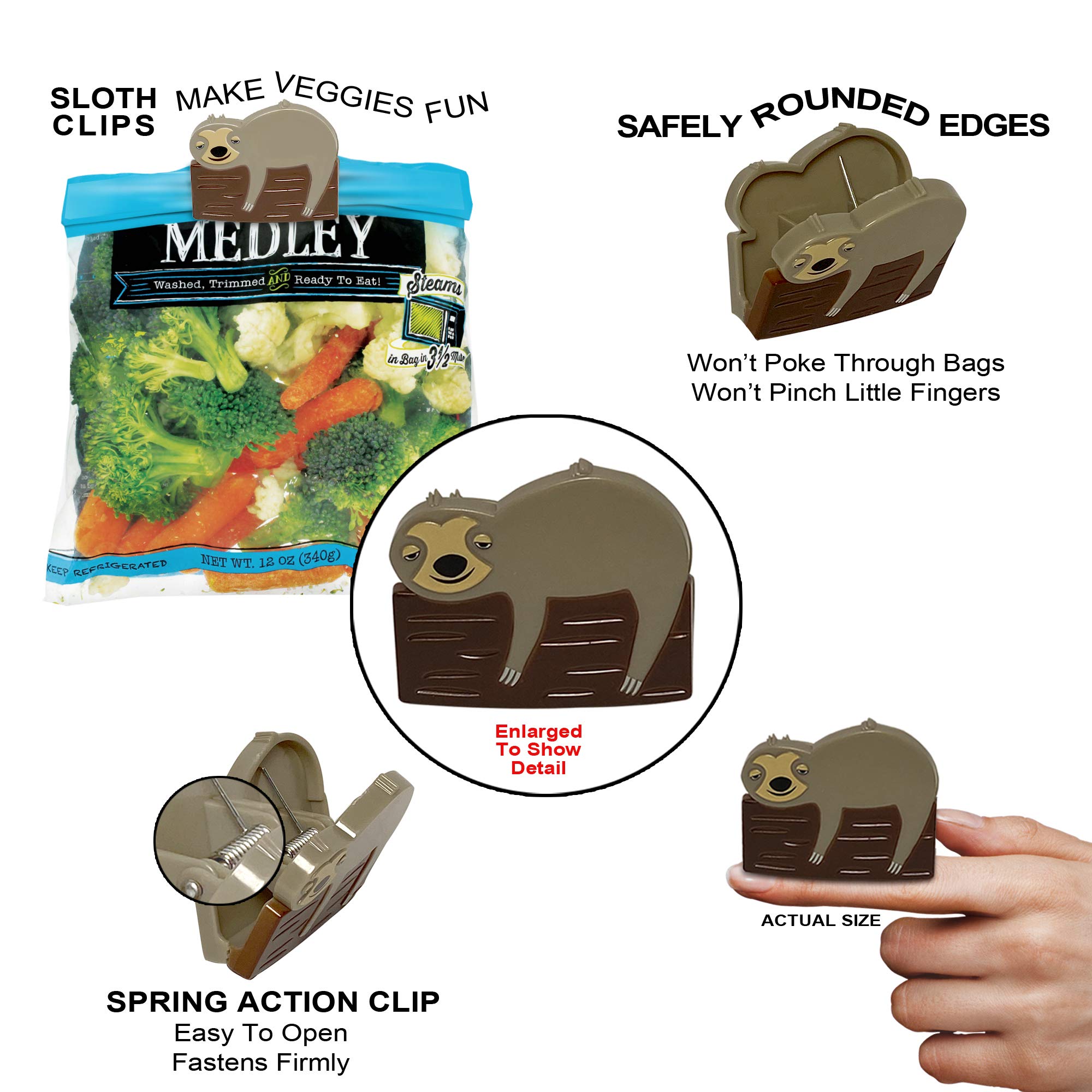 Sloth Bag Clips, 6 Woodland Sloth Chip Clip Set, Tight Food Saver, Snack Bag Sealer, Chip Clips Bag Clips Food Clips, Air Tight,