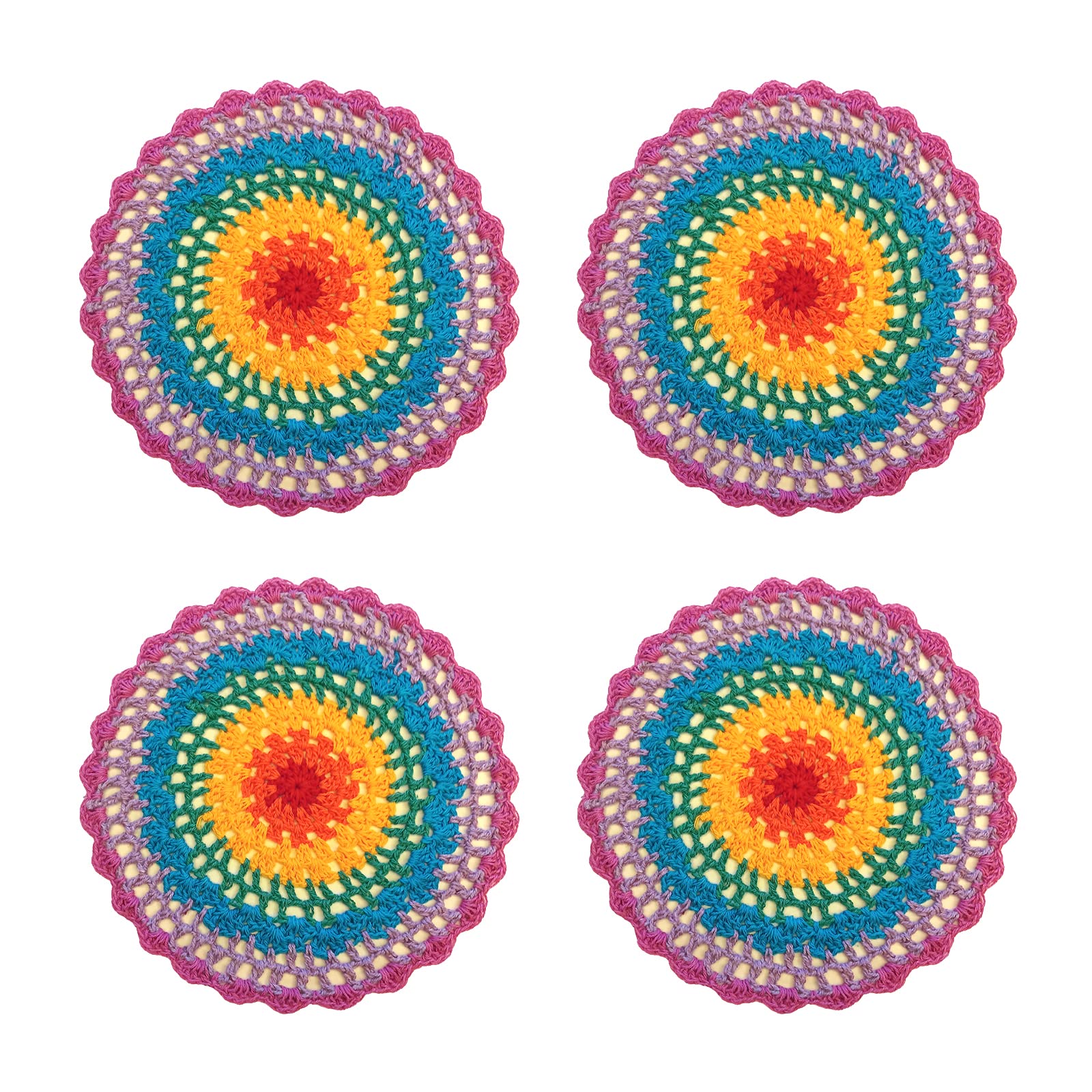 Phantomon 6 Inch Rainbow Coasters Multi-Colored Doilies Handmade Crochet Cotton Doily Colorful For Diy Craft Dreamcatcher Bar Co