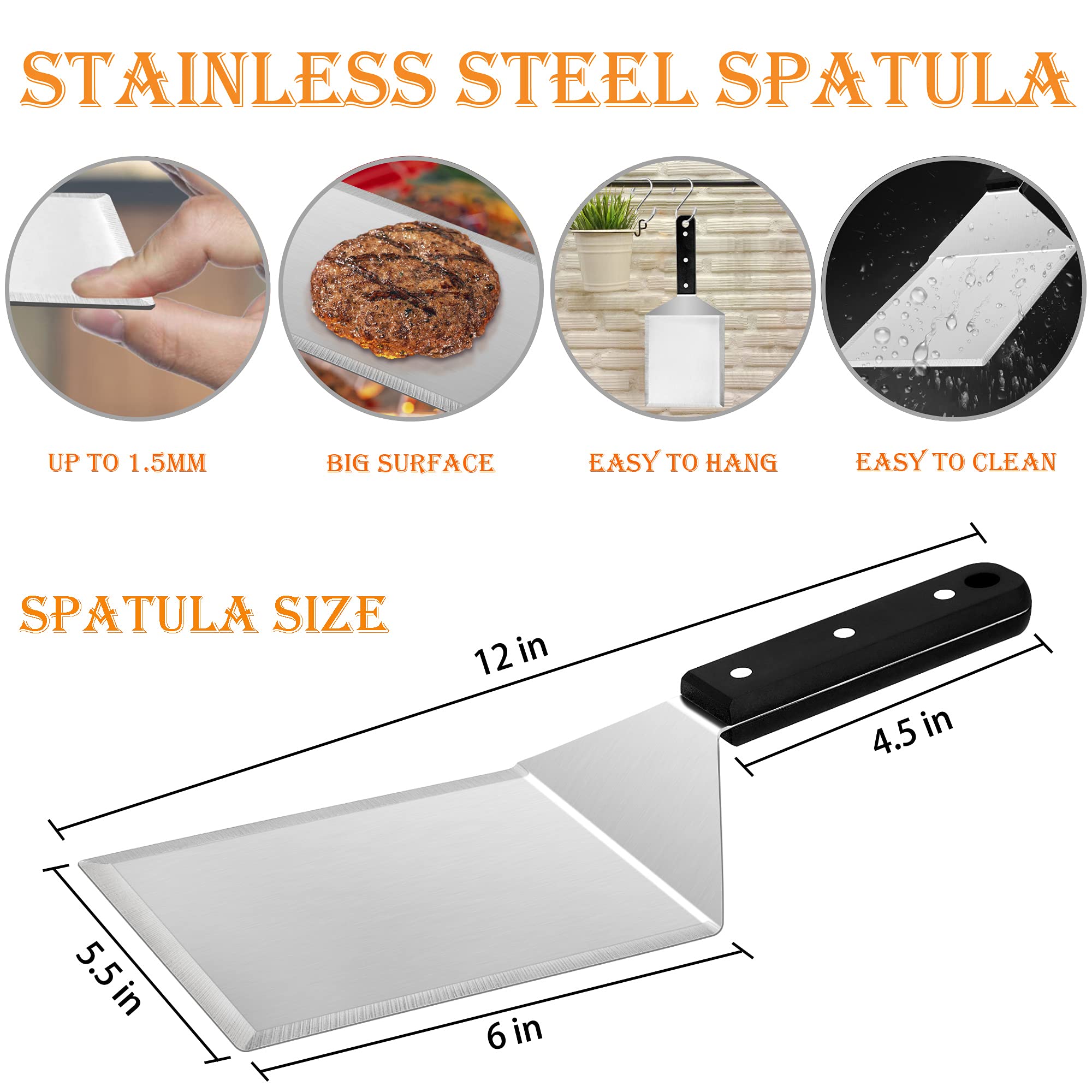 Metal Spatula Set of 2  HaSteeL Stainless Steel Large Griddle Spatulas with ABS Handle  Heavy Duty Hamburger Turner Pancake Flipper Great for Teppanyaki Flat Top BBQ Cooking  Dishwasher Safe & 2 Hooks